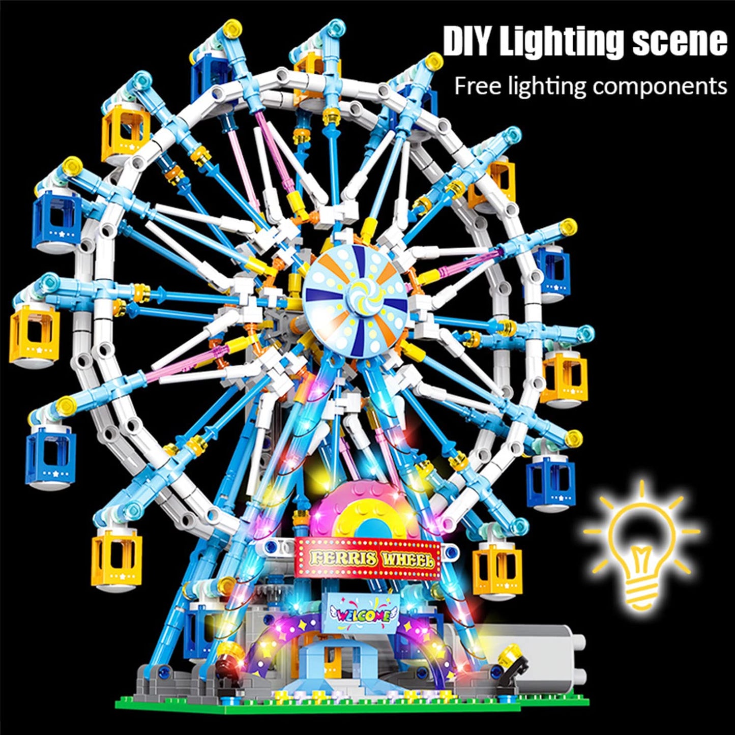 NEWRICE Rotating Ferris Wheel Building Kit with Lights – 870 Pieces, Spin & Glow, for 6+
