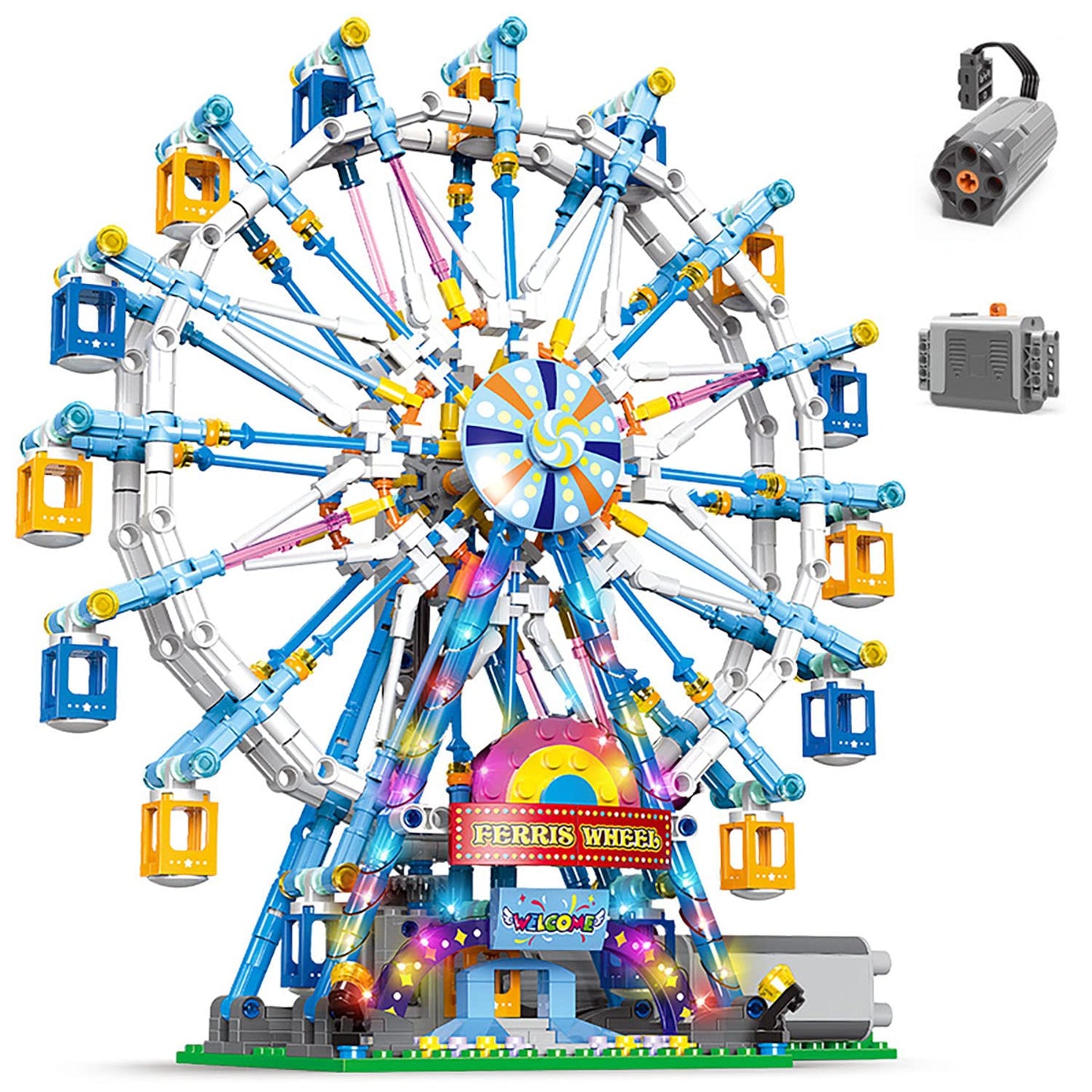 NEWRICE Rotating Ferris Wheel Building Kit with Lights – 870 Pieces, Spin & Glow, for 6+
