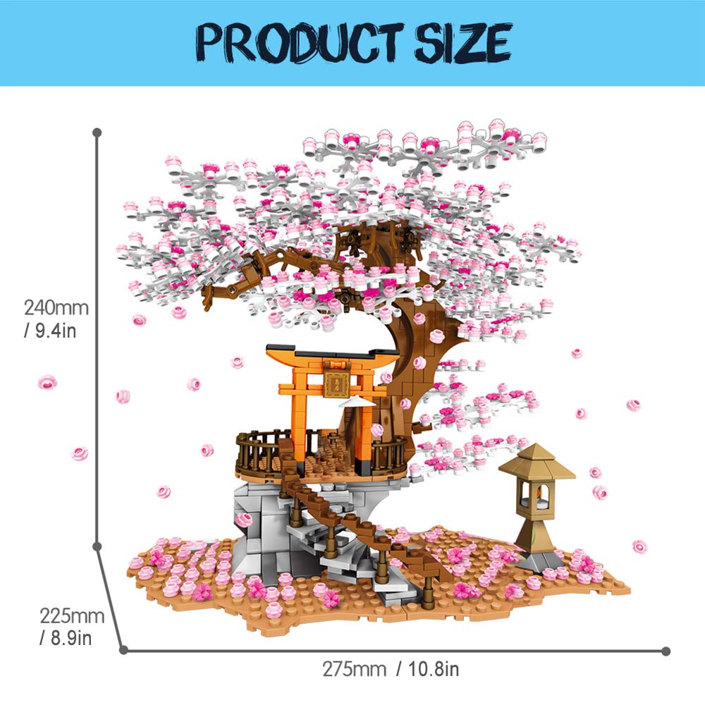 NEWRICE Sakura Tree House Lights Building Kit – 1103 Pieces, LED Inari Shrine Architecture