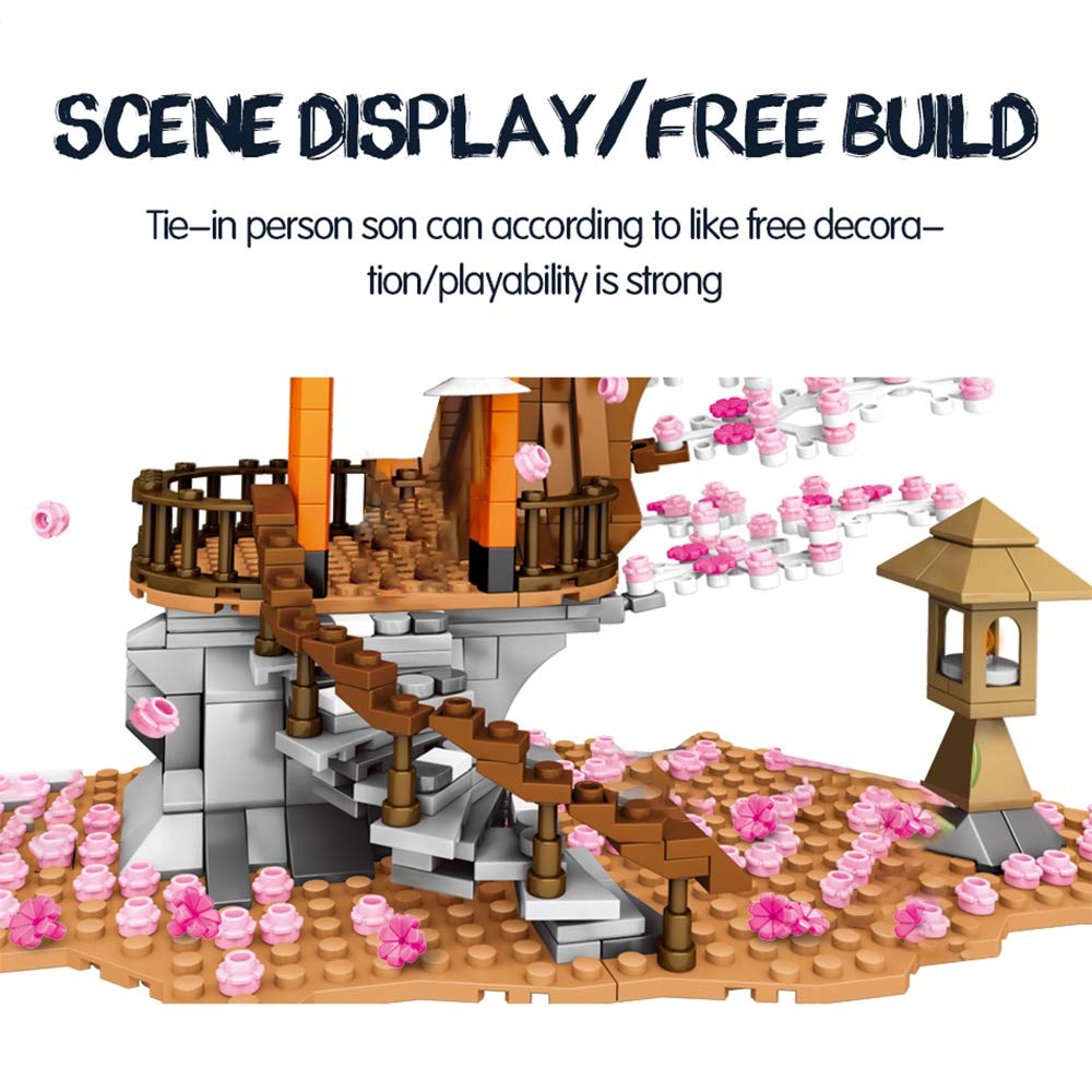 NEWRICE Sakura Tree House Lights Building Kit – 1103 Pieces, LED Inari Shrine Architecture