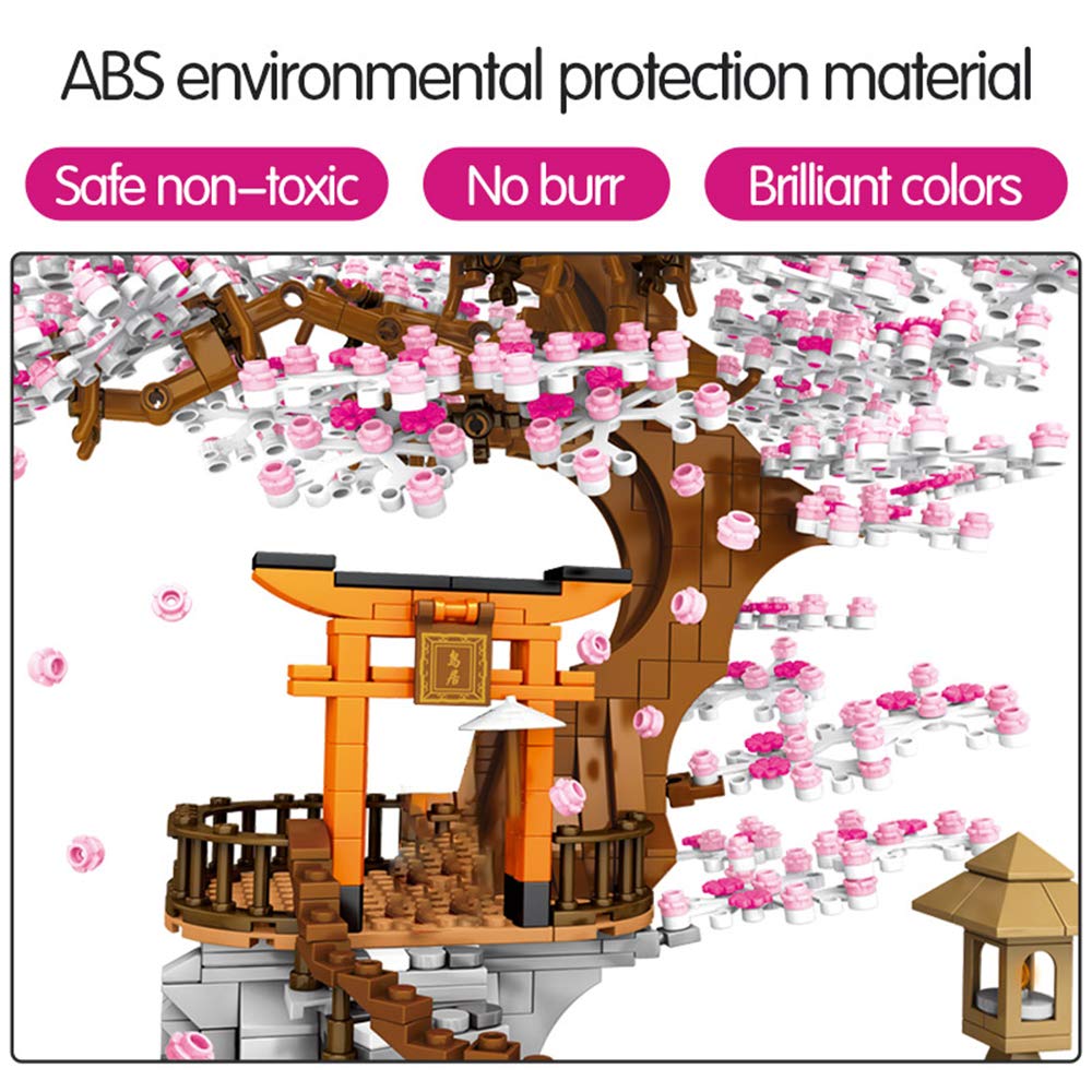 NEWRICE Sakura Tree House Lights Building Kit – 1103 Pieces, LED Inari Shrine Architecture