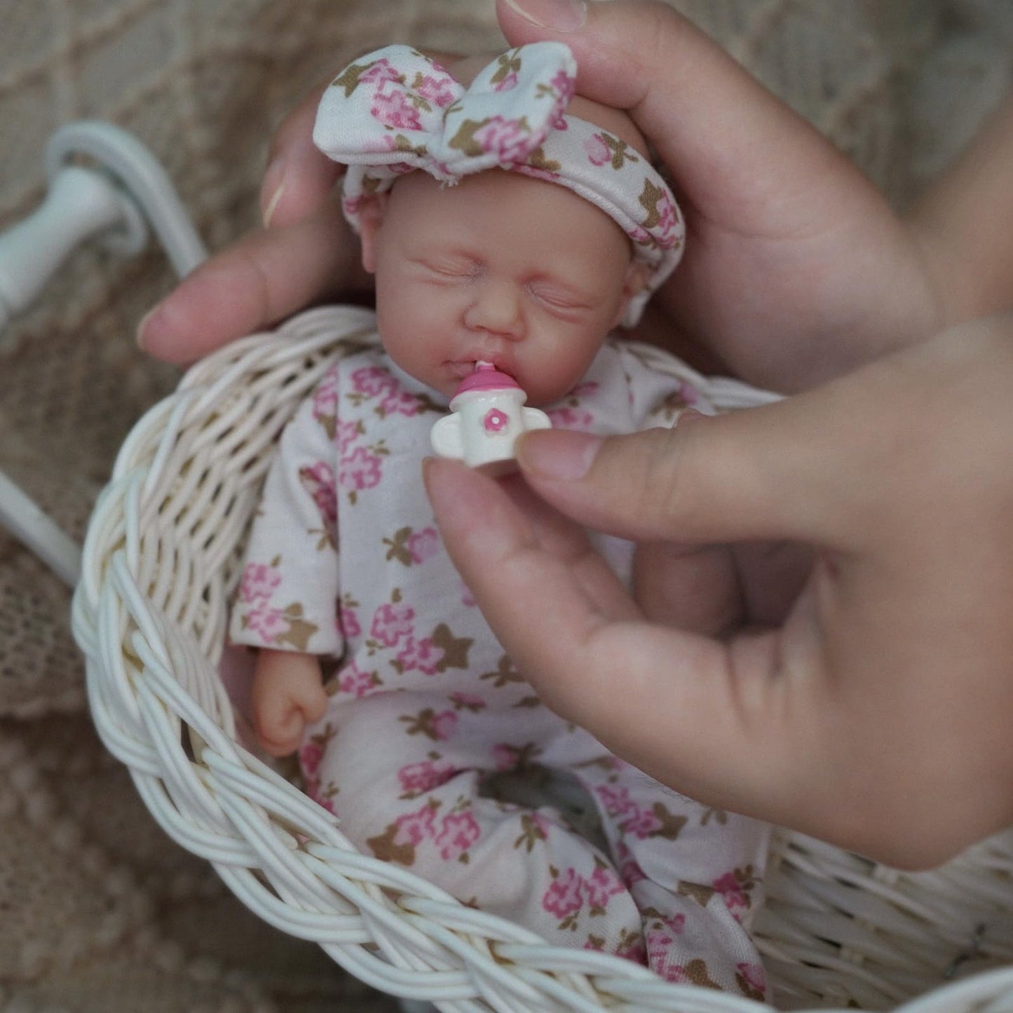 Newtotlove 7-inch Girl Micro Preemie Full Body Silicone Baby Doll with Feeding Accessories