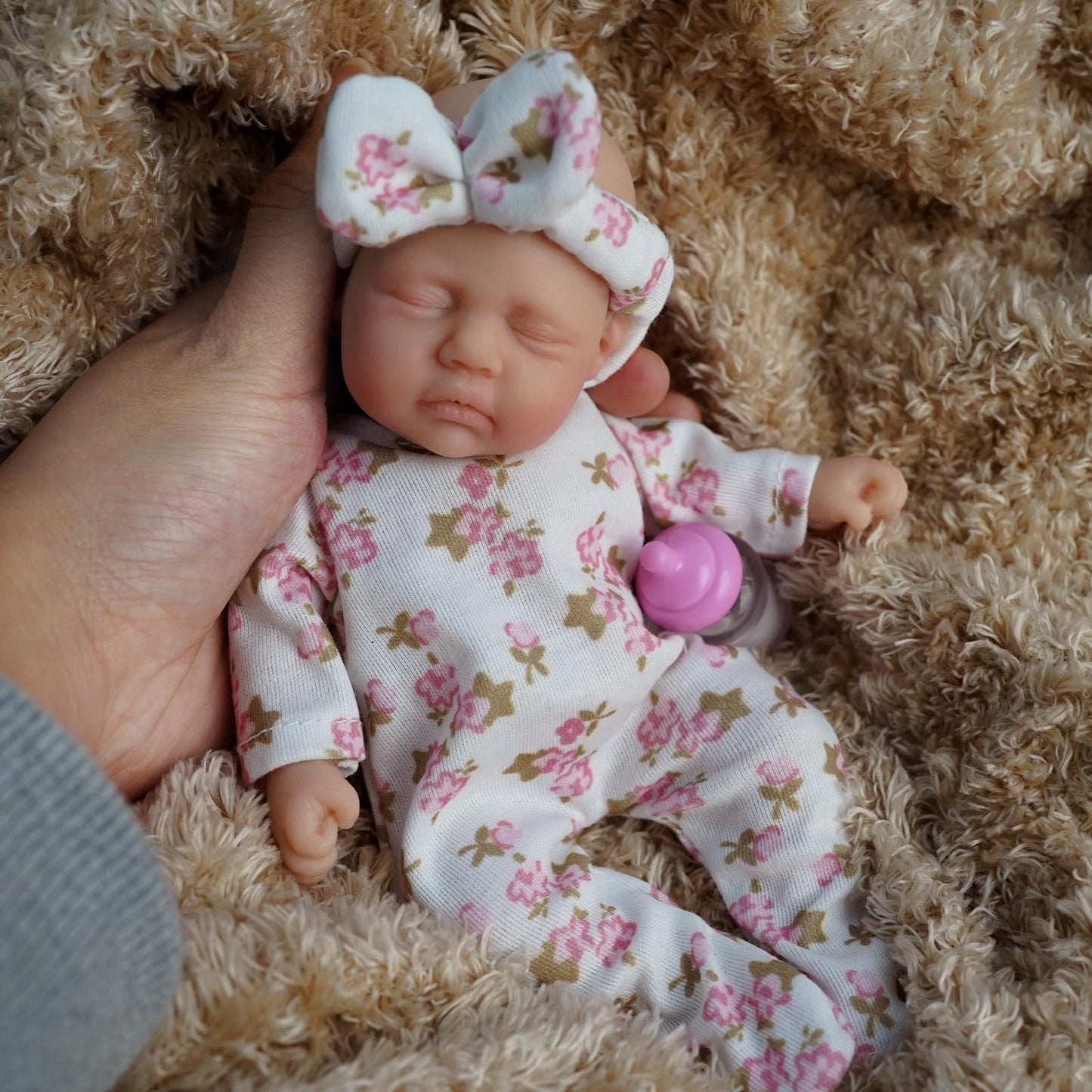 Newtotlove 7-inch Girl Micro Preemie Full Body Silicone Baby Doll with Feeding Accessories