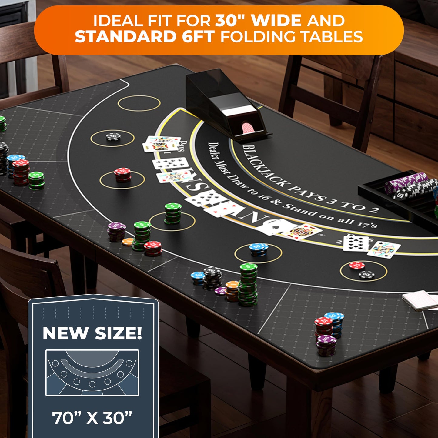 Newverest Blackjack Mat 70x30 Inches – Casino-Style Table Top for 6ft & 8ft Folding Tables