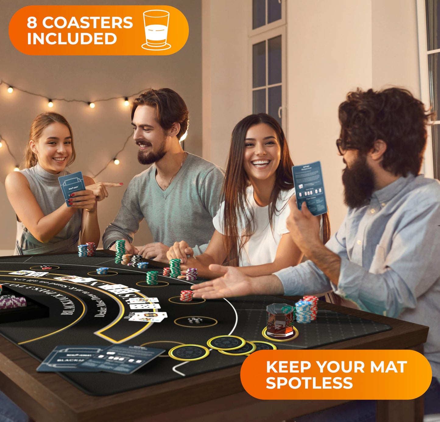 Newverest Blackjack Mat 70x30 Inches – Casino-Style Table Top for 6ft & 8ft Folding Tables