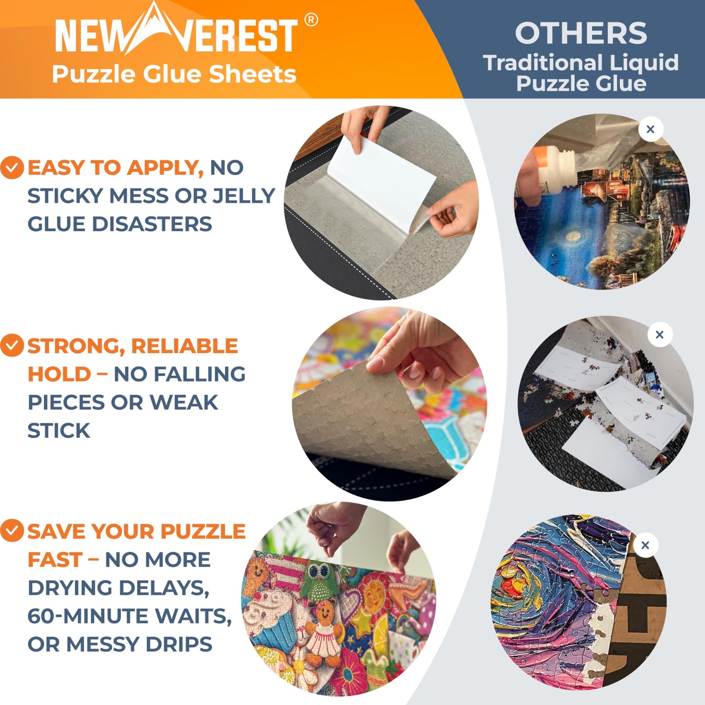 Newverest 24-Pack Puzzle Glue Sheets 10×10″ – Preserve & Display 4×1000-Piece Puzzles with Peel & Stick Saver & 8 Adhesive Hangers