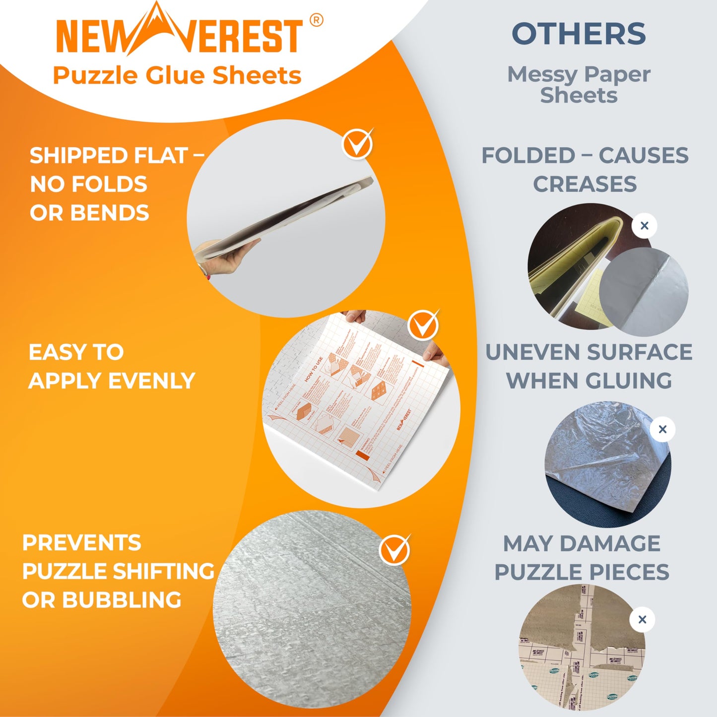 Newverest 24-Pack Puzzle Glue Sheets 10×10″ – Preserve & Display 4×1000-Piece Puzzles with Peel & Stick Saver & 8 Adhesive Hangers