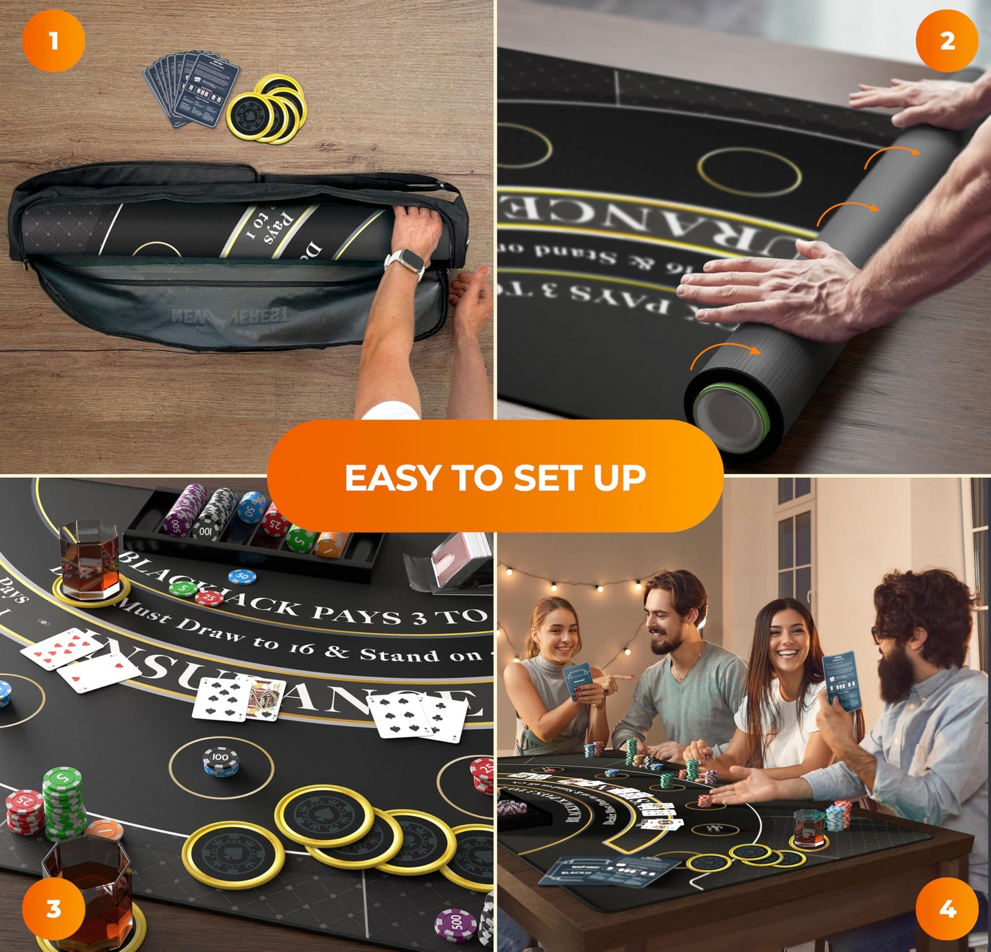 Newverest Blackjack Mat 70x35 – Home Casino Table Top with Coasters & Gift Box