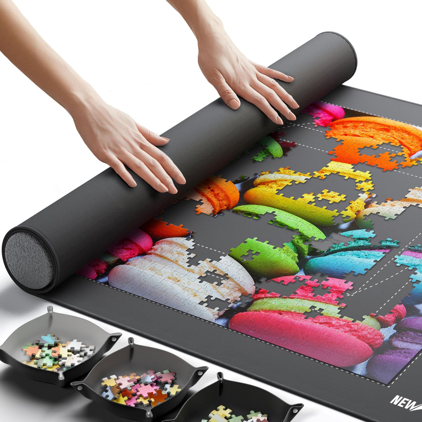Newverest Jigsaw Puzzle Mat Roll Up – 39.4” x 23.6” with 3 Sorting Trays