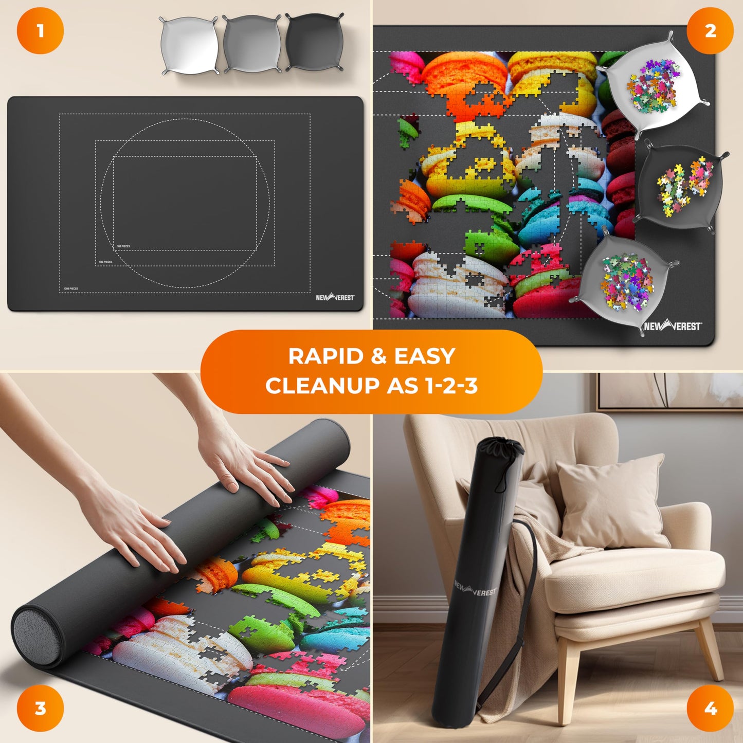 Newverest Jigsaw Puzzle Mat Roll Up – 39.4” x 23.6” with 3 Sorting Trays