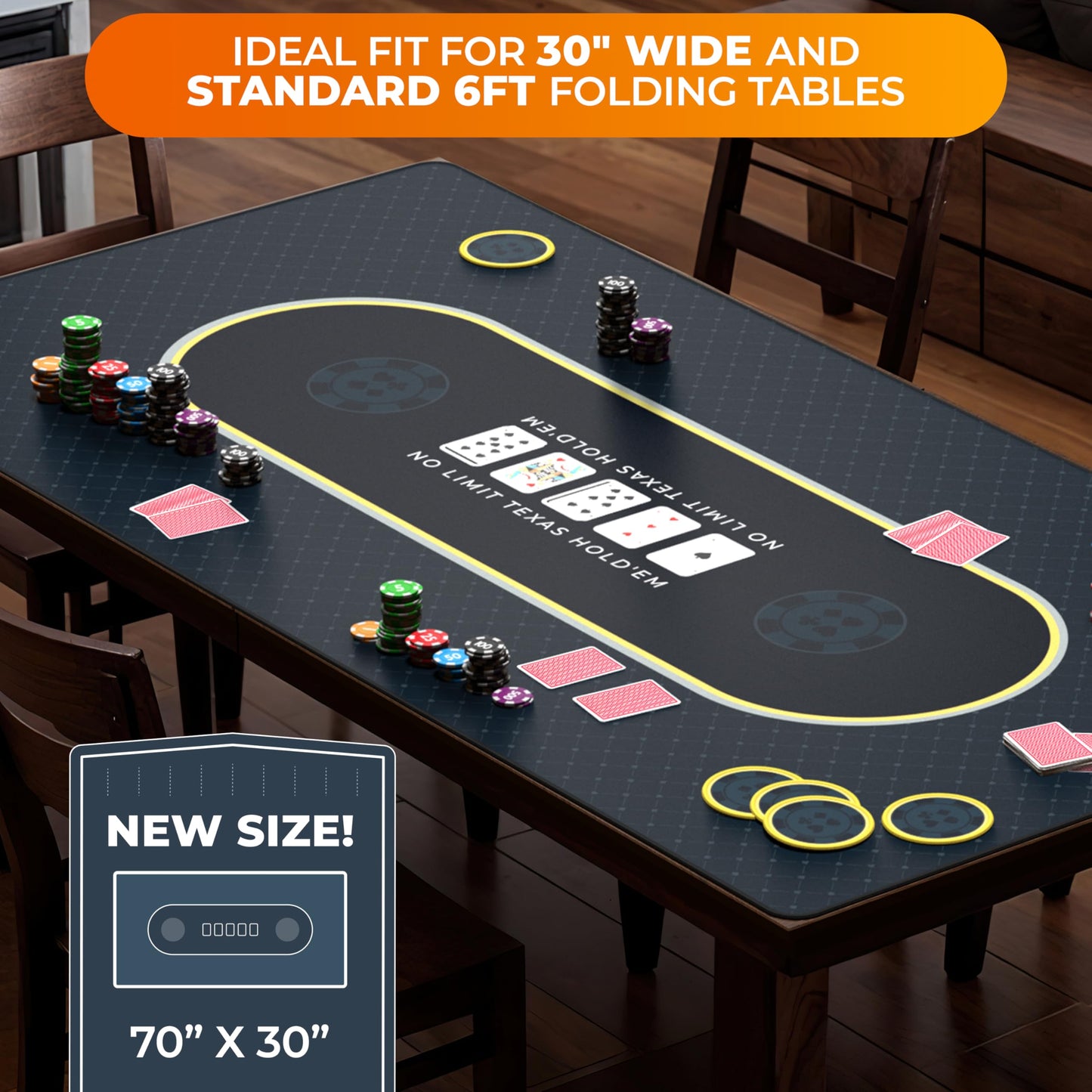 Newverest Poker Table Top 70x30 – Fits 6ft/8ft Folding Tables | Portable Texas Hold'em Mat with Zipper Storage Bag