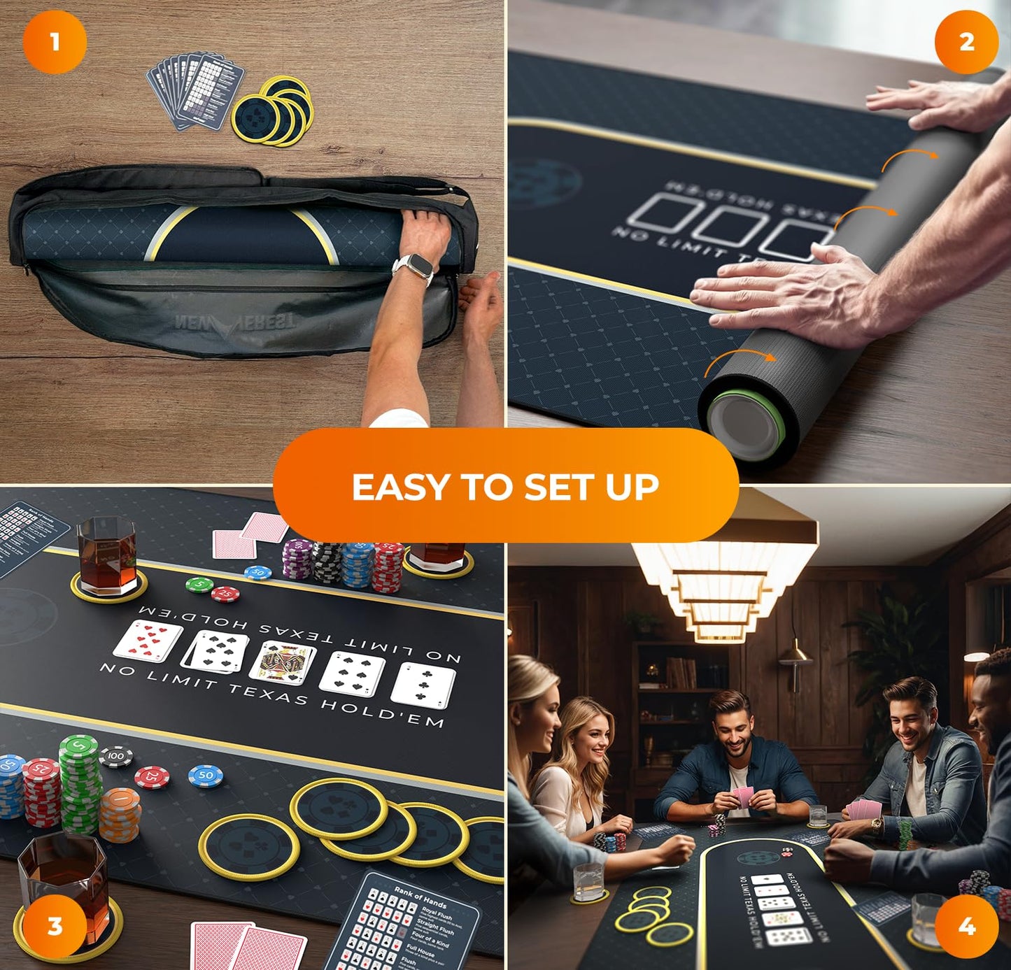 Newverest Poker Table Top 70x30 – Fits 6ft/8ft Folding Tables | Portable Texas Hold'em Mat with Zipper Storage Bag