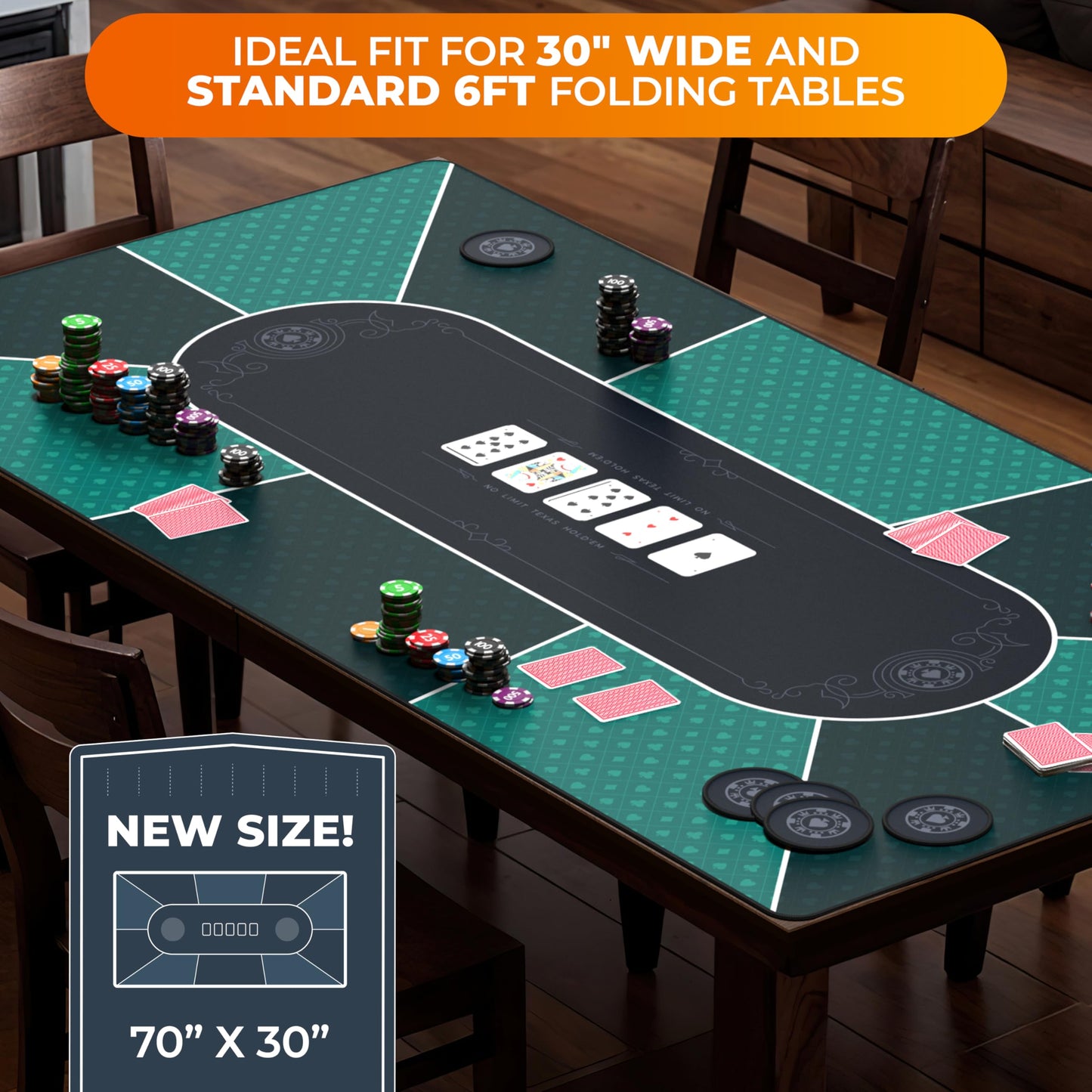 Newverest Poker Table Top 70x30 – Fits 6ft & 8ft Folding Tables, Portable with Zipper Bag