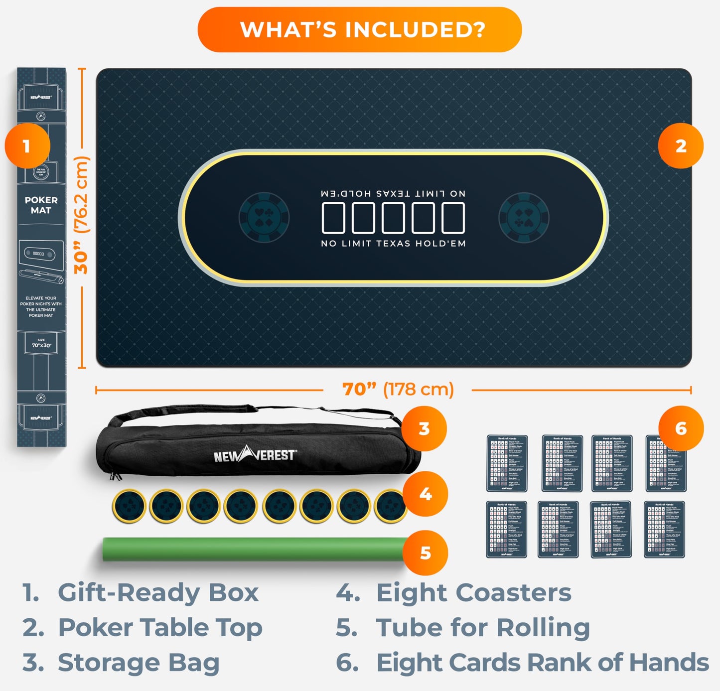 Newverest Poker Table Top 70x30 – Fits 6ft/8ft Folding Tables | Portable Texas Hold'em Mat with Zipper Storage Bag