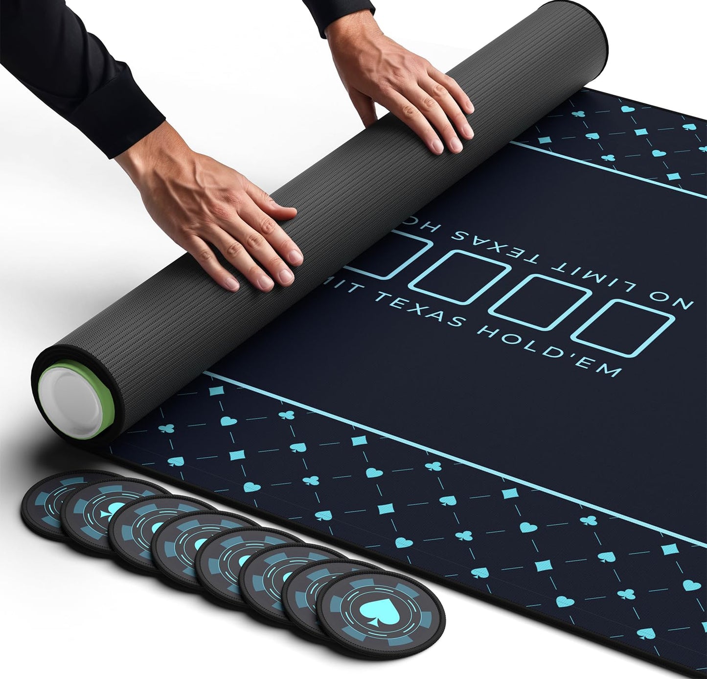 Newverest Poker Table Top 70x35 | Texas Hold'em Mat for Home Games up to 10 Players | Zipper Storage Bag + 8 Coasters