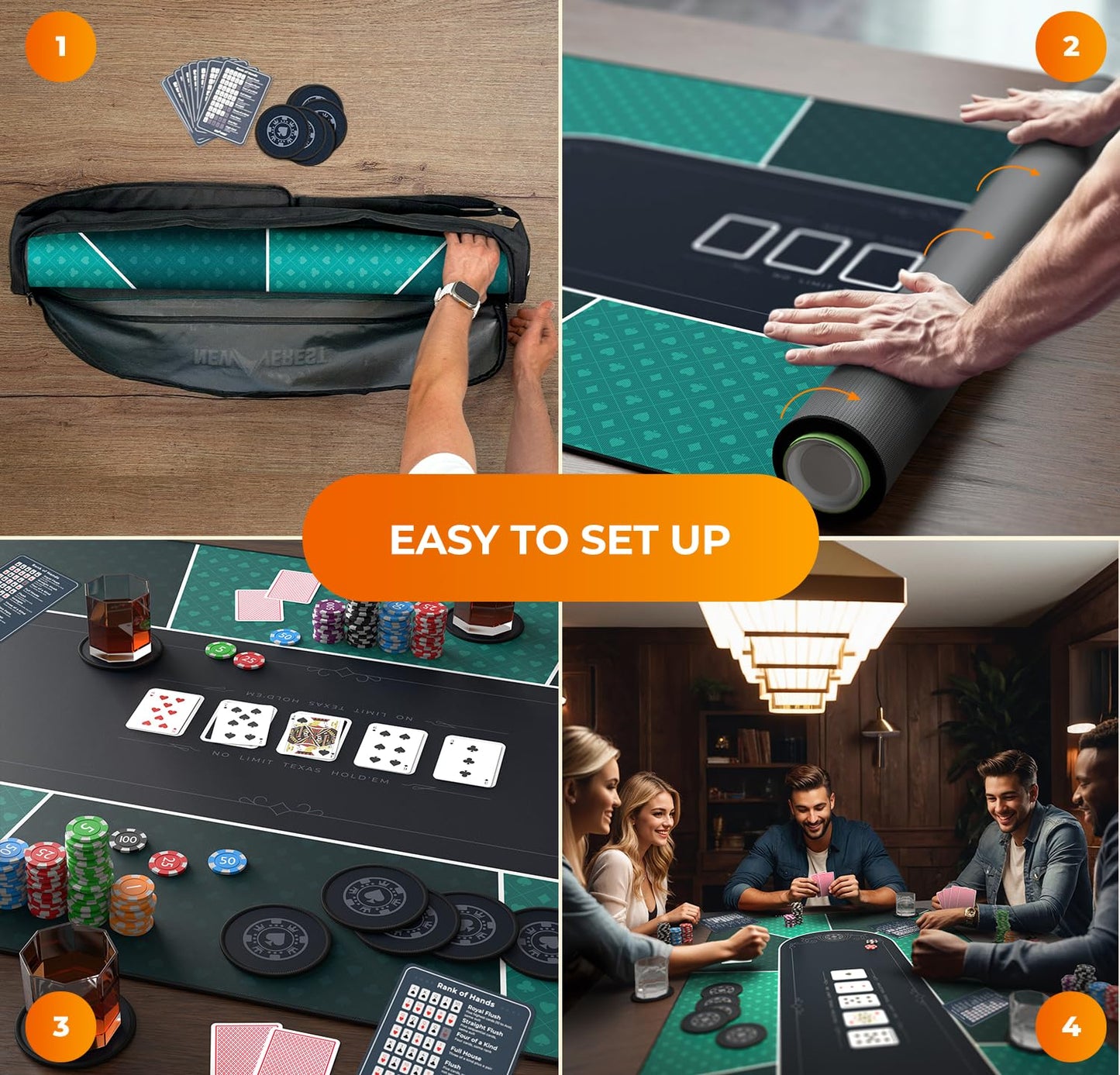 Newverest Poker Table Top 70x35 Inches – Seats Up To 10, Coasters, Gift-Ready Box