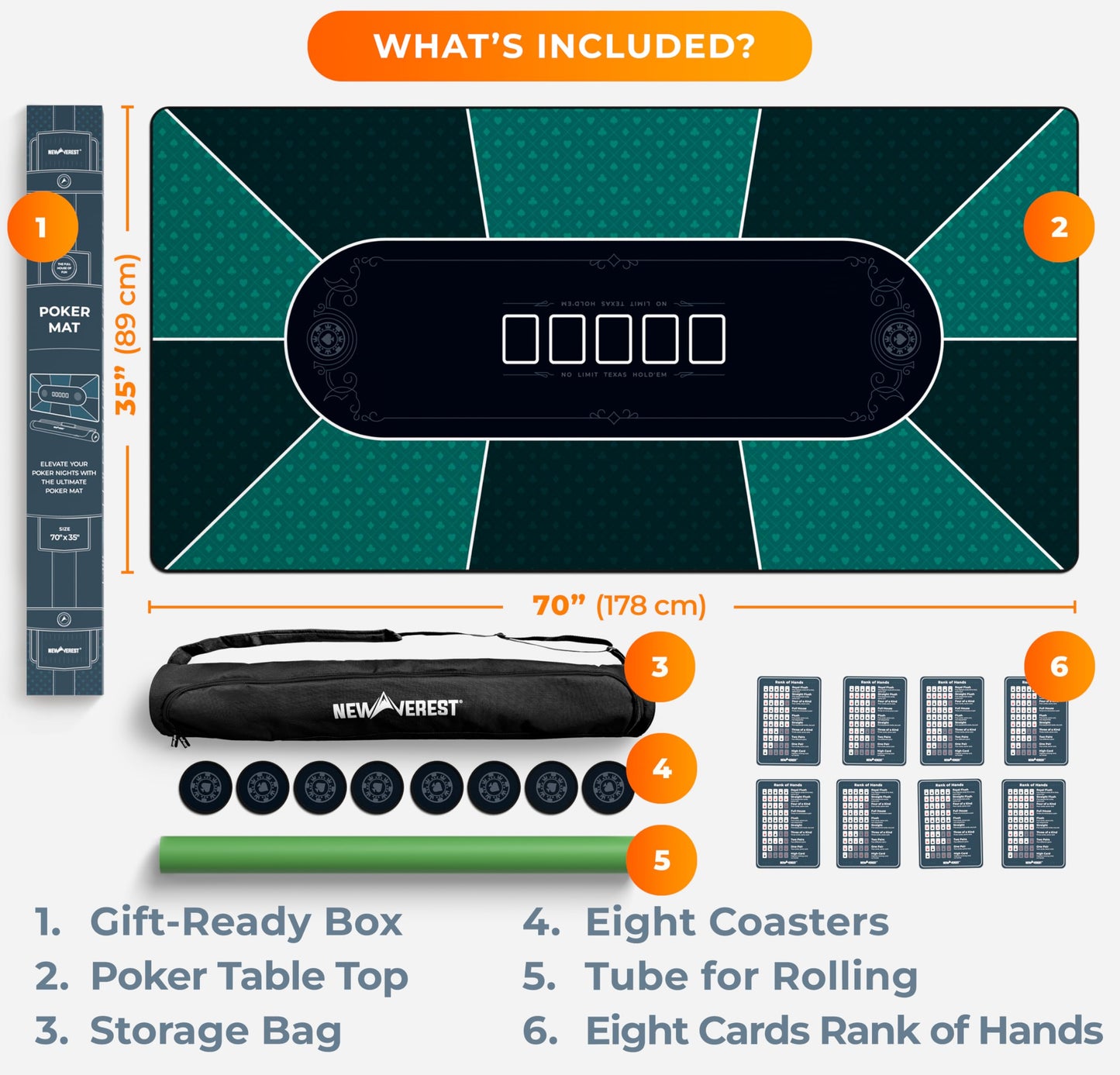 Newverest Poker Table Top 70x35 Inches – Seats Up To 10, Coasters, Gift-Ready Box