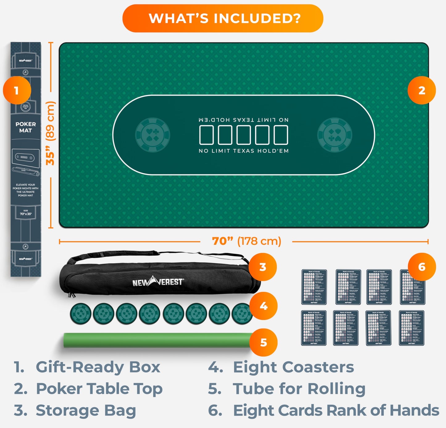 Newverest 70x35 Poker Table Top for Home Games – 10 Players, Texas Hold'em Mat