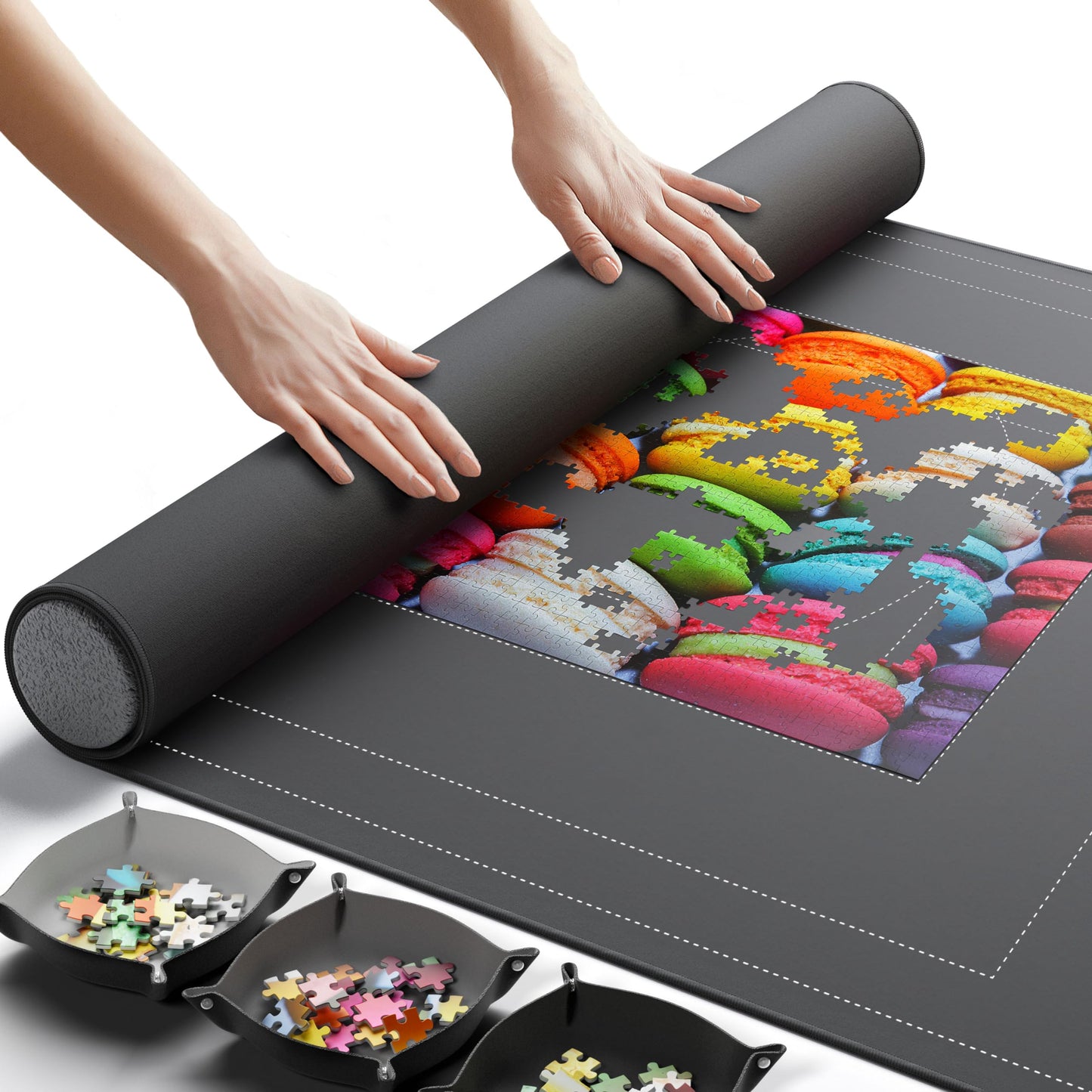 Newverest Puzzle Mat Roll Up – 55x35.5 in Saver with 3 Sorting Trays