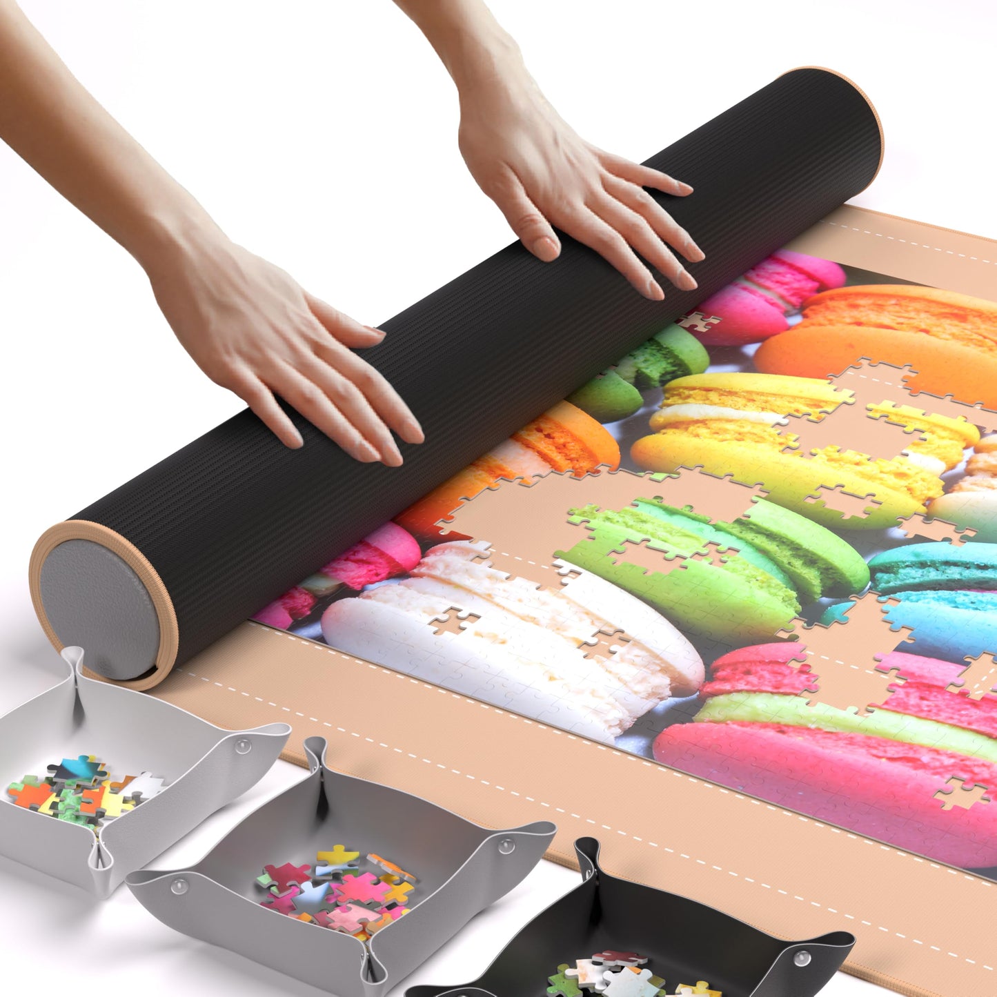 Newverest The Original Puzzle Mat Roll Up – Rose Gold, 46” x 26”, Up to 1500 Pieces, Non-Slip Bottom, 3 Sorting Trays & Travel Bag