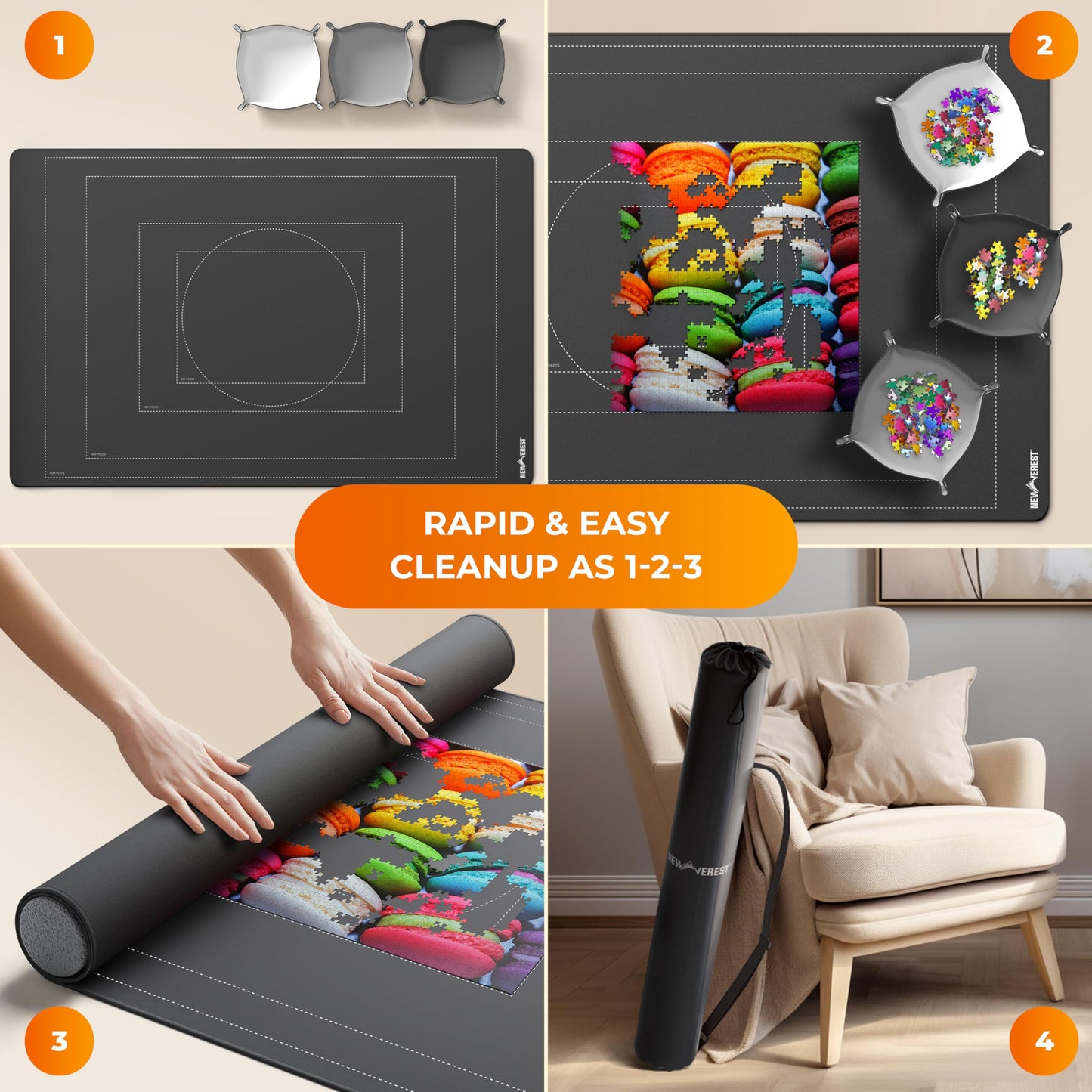 Newverest Puzzle Mat Roll Up – 55x35.5 in Saver with 3 Sorting Trays