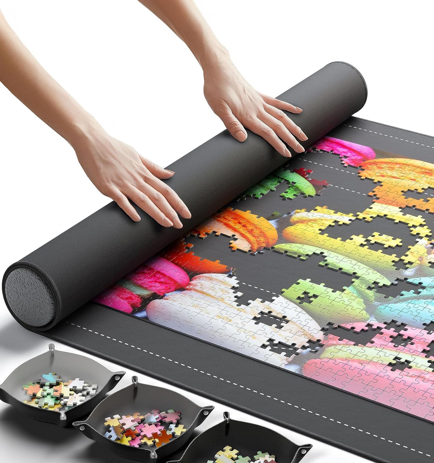 Newverest Original Jigsaw Puzzle Mat Roll Up – 46” x 26” Portable Saver for Up to 1500 Pieces with 3 Sorting Trays