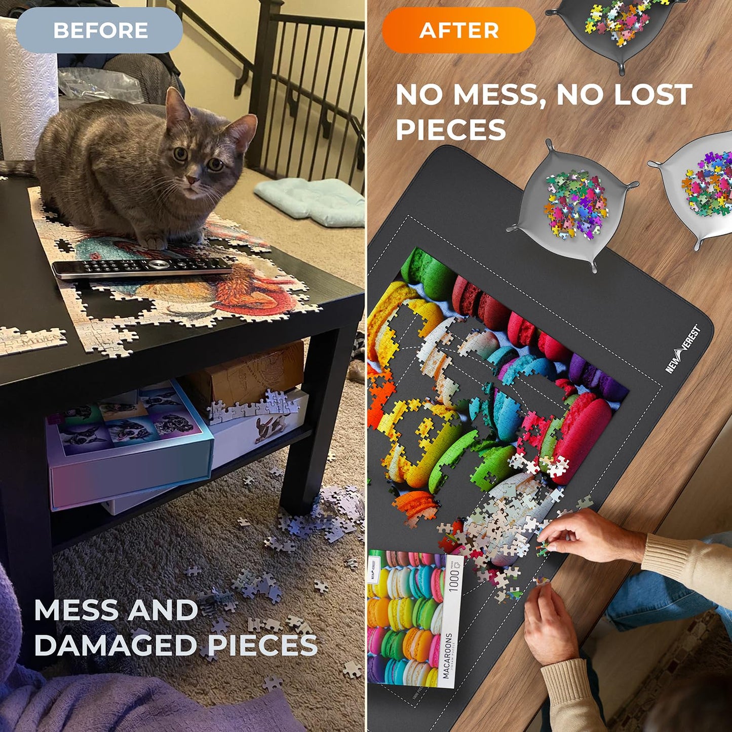 Newverest Original Jigsaw Puzzle Mat Roll Up – 46” x 26” Portable Saver for Up to 1500 Pieces with 3 Sorting Trays