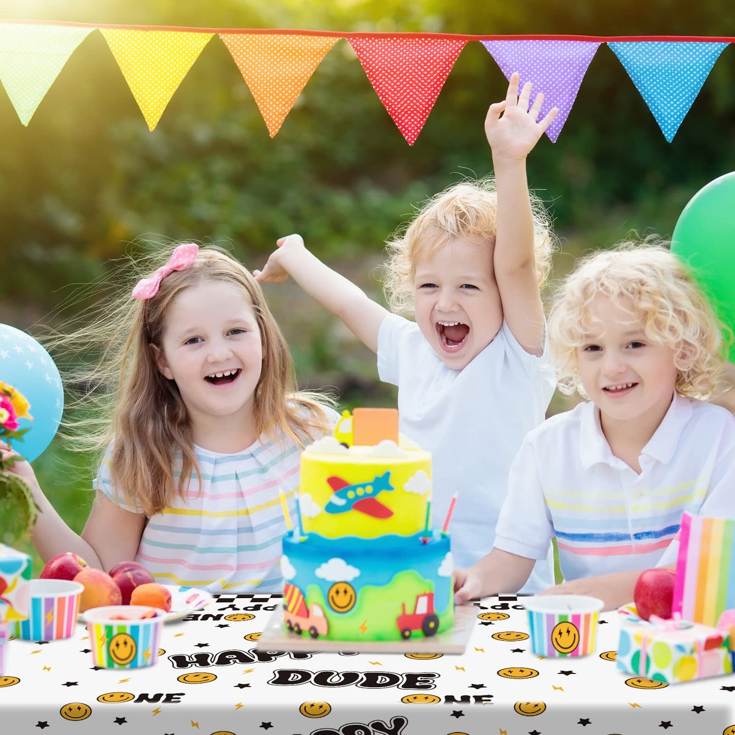 Newwiee 3 Pcs One Happy Dude Birthday Tablecloths – 51 x 108 in Table Cover for Party Decor