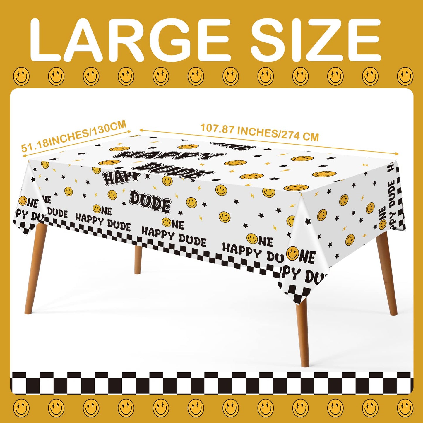 Newwiee 3 Pcs One Happy Dude Birthday Tablecloths – 51 x 108 in Table Cover for Party Decor
