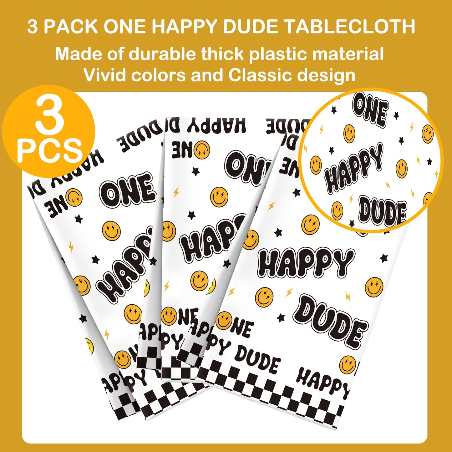 Newwiee 3 Pcs One Happy Dude Birthday Tablecloths – 51 x 108 in Table Cover for Party Decor