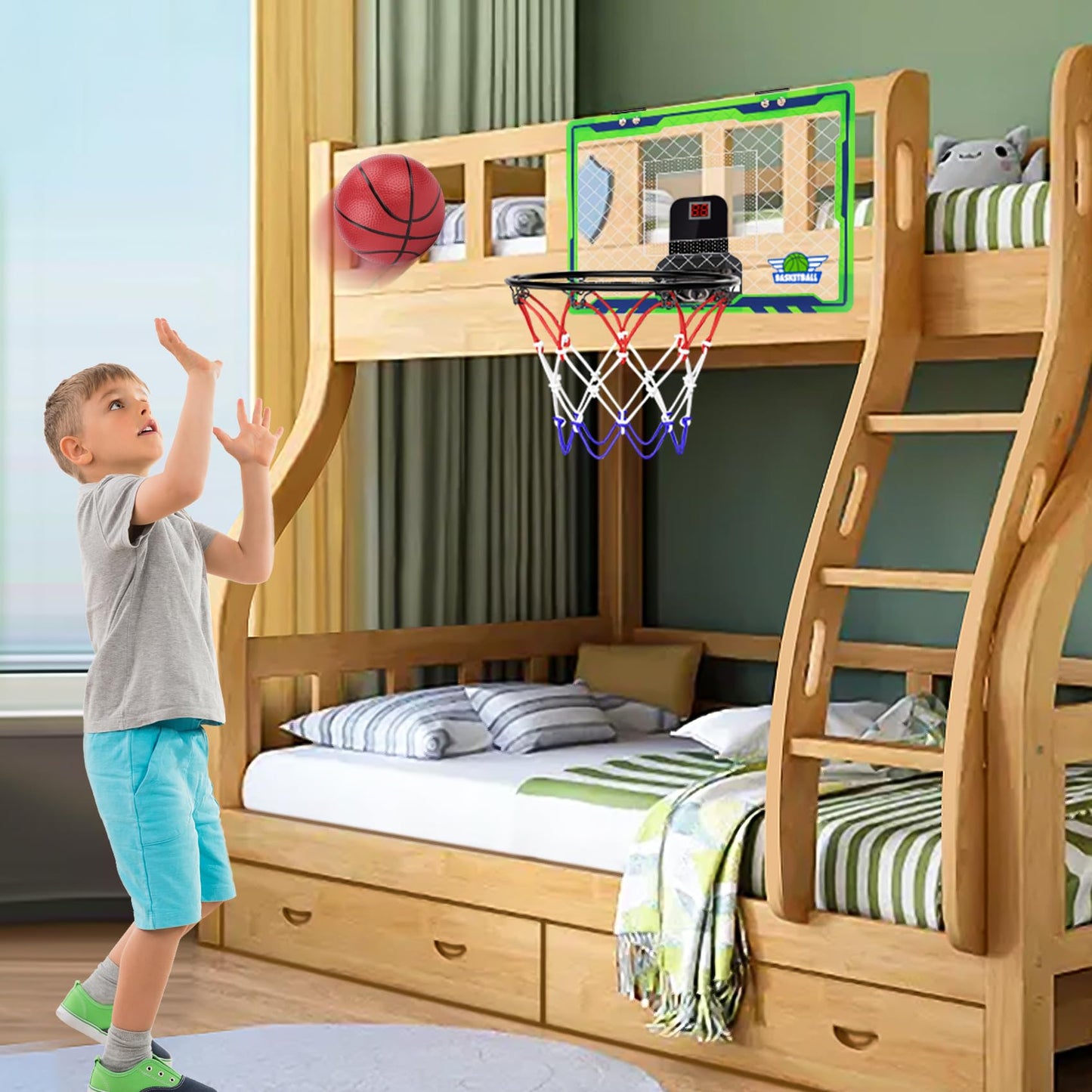 NEXBOX Mini Over-The-Door Basketball Hoop – Indoor Kids Basketball Set with Scoreboard