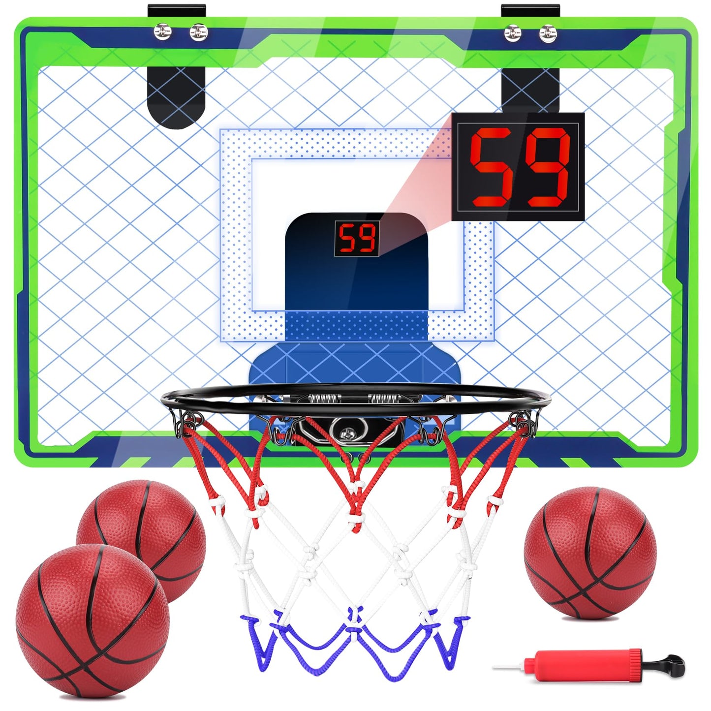 NEXBOX Mini Over-The-Door Basketball Hoop – Indoor Kids Basketball Set with Scoreboard