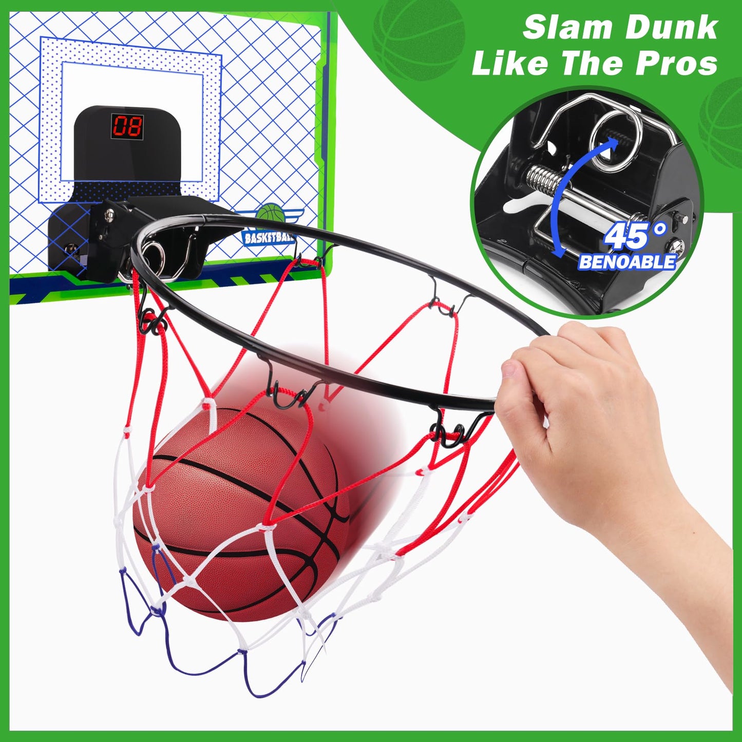 NEXBOX Mini Over-The-Door Basketball Hoop – Indoor Kids Basketball Set with Scoreboard