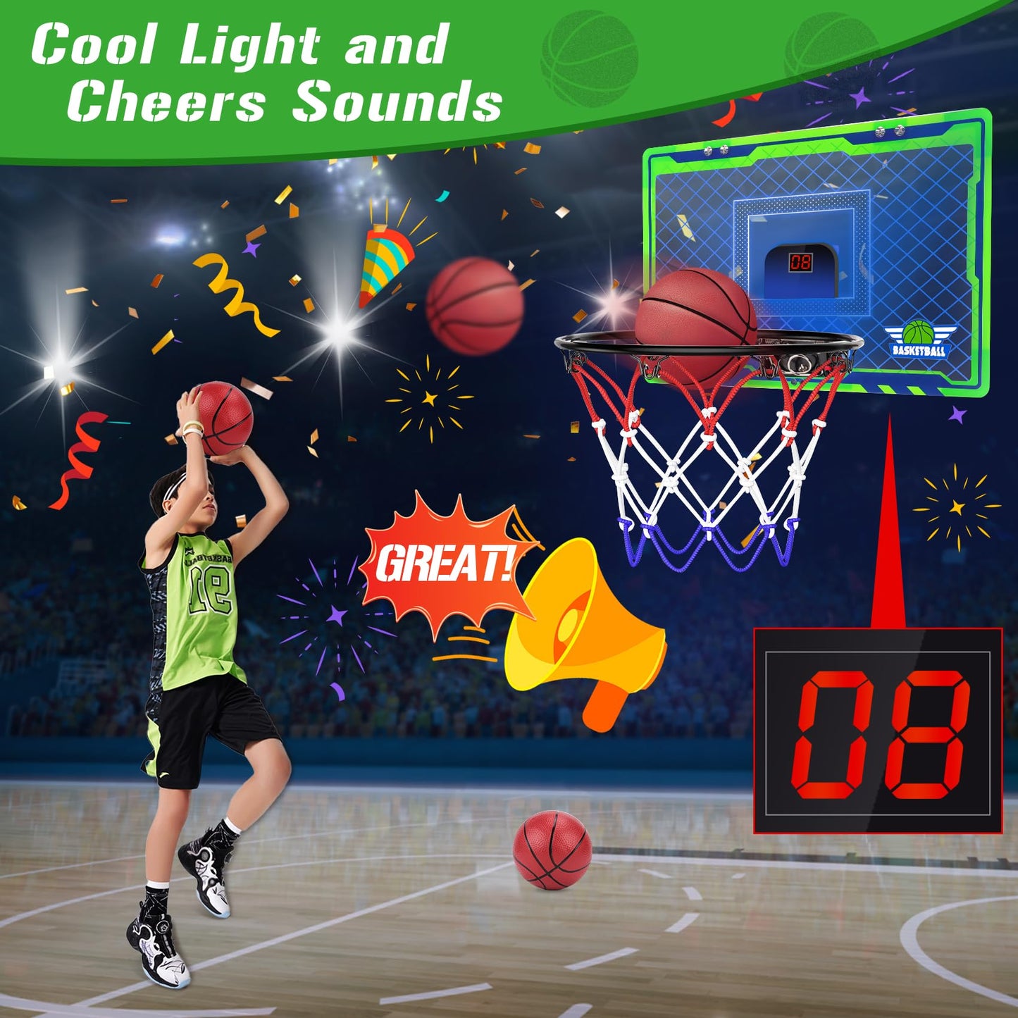 NEXBOX Mini Over-The-Door Basketball Hoop – Indoor Kids Basketball Set with Scoreboard