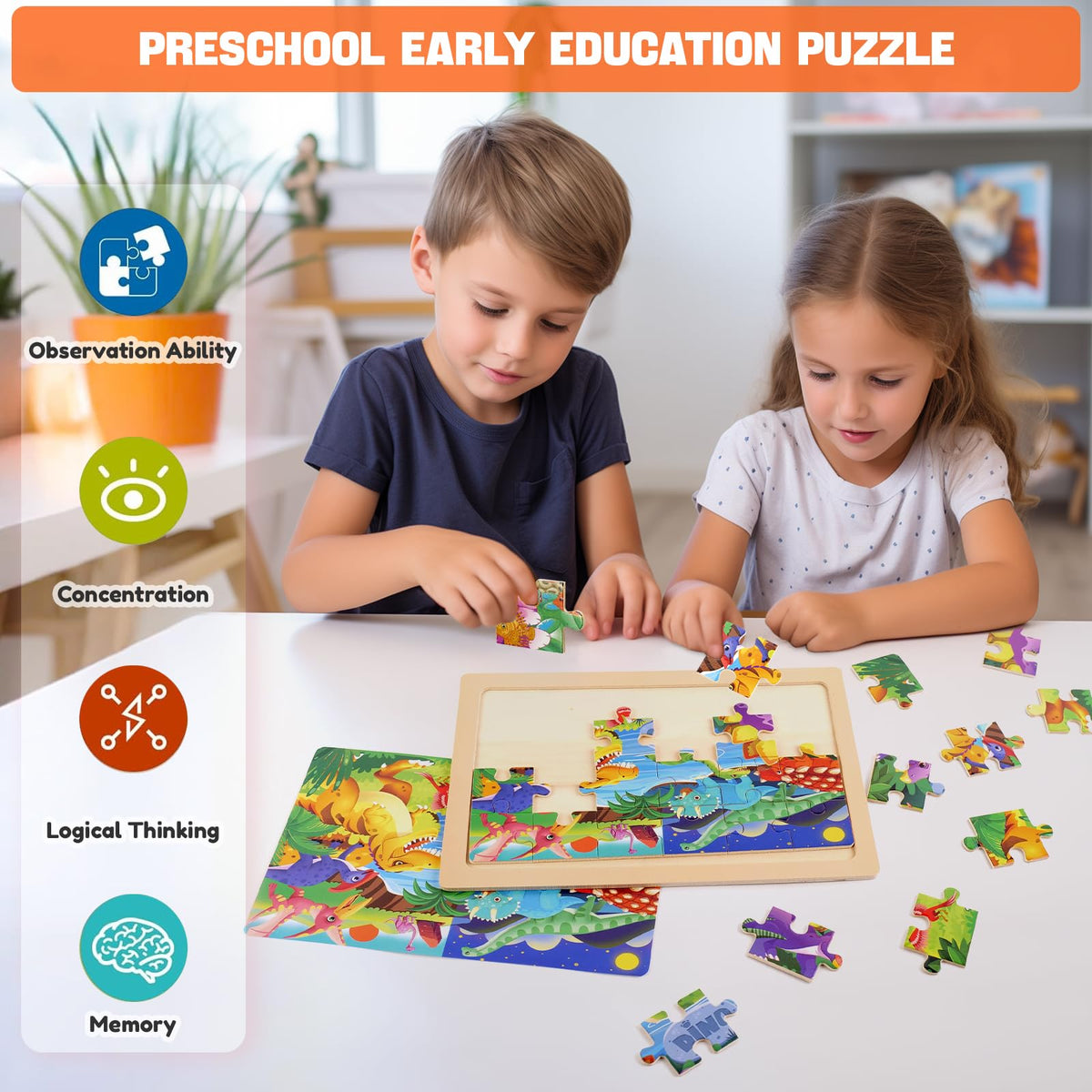 Nexority 4 Pack Wooden Puzzles for Kids 3-8 | Montessori Jigsaw Toys