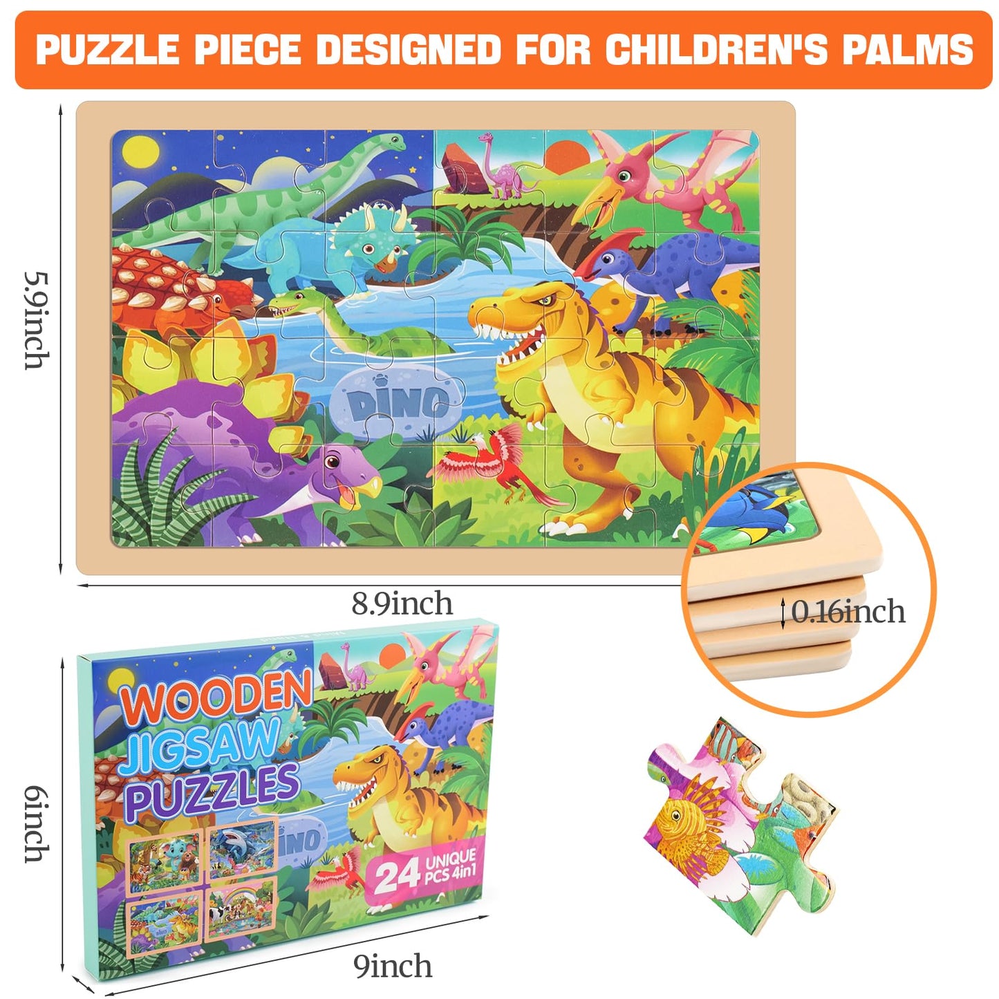 Nexority 4 Pack Wooden Puzzles for Kids 3-8 | Montessori Jigsaw Toys