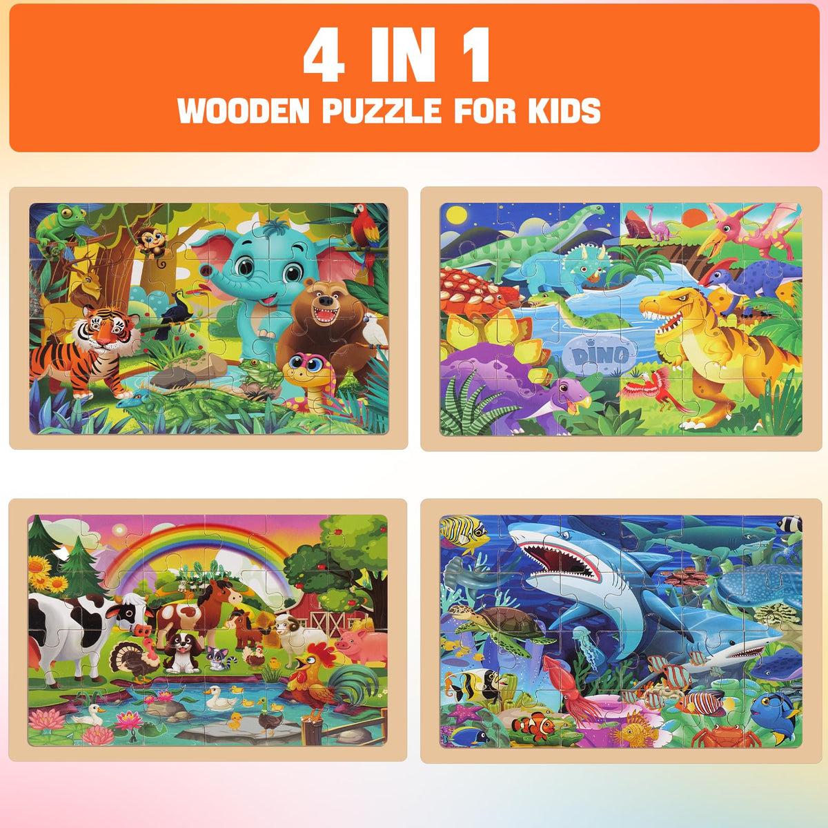 Nexority 4 Pack Wooden Puzzles for Kids 3-8 | Montessori Jigsaw Toys