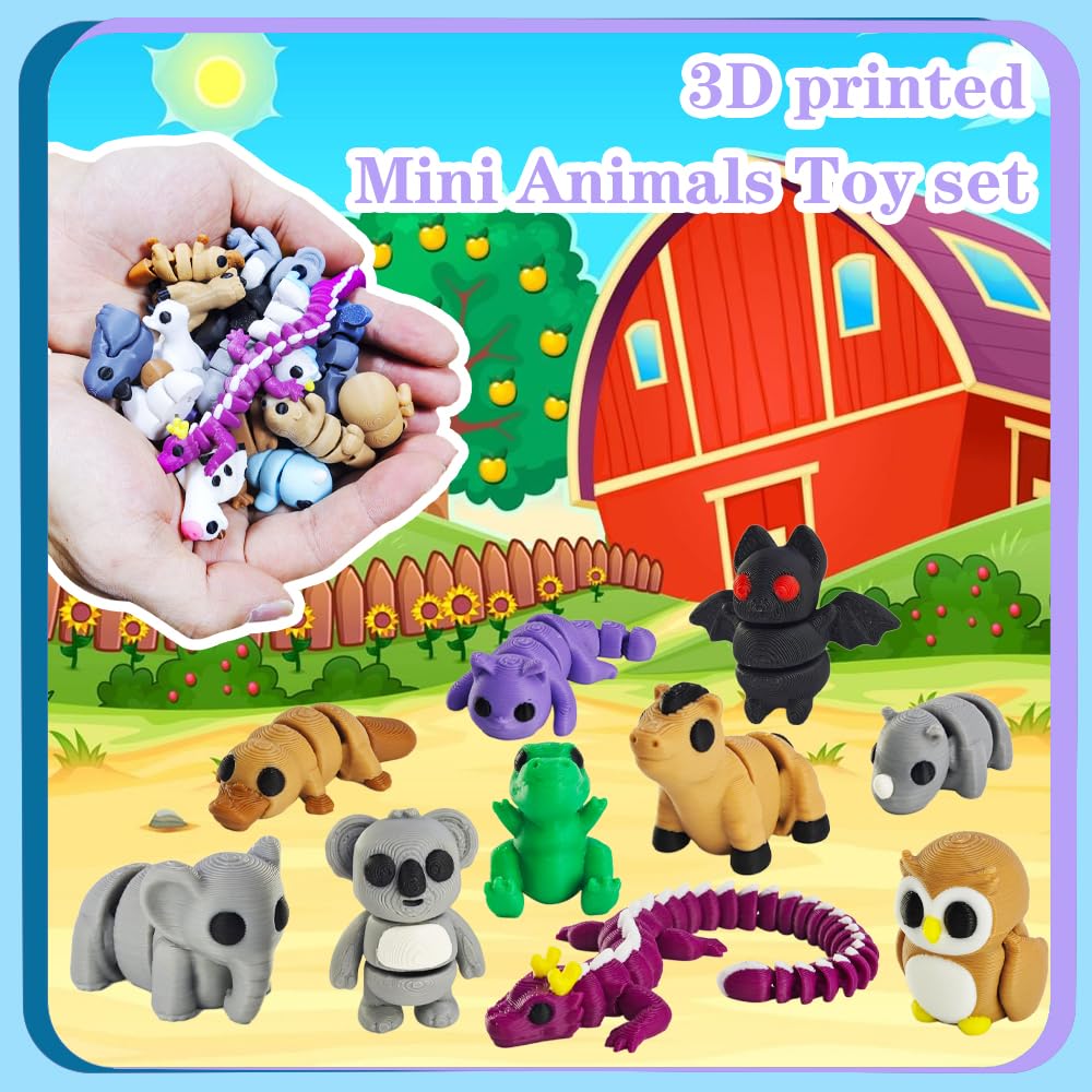 Next Stop M 22-Piece Animal Figurines Set • 3D Printed Articulated Desk Toys