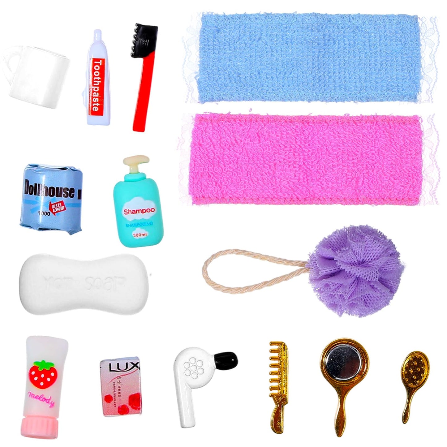 Neyauo 15-Piece Dollhouse Bathroom Accessories Set – Miniature Bath Decor