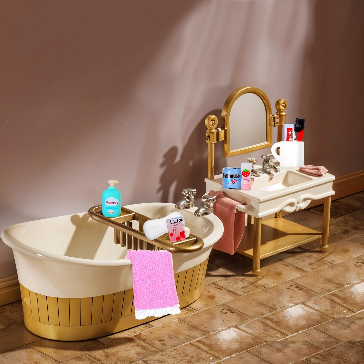 Neyauo 15-Piece Dollhouse Bathroom Accessories Set – Miniature Bath Decor