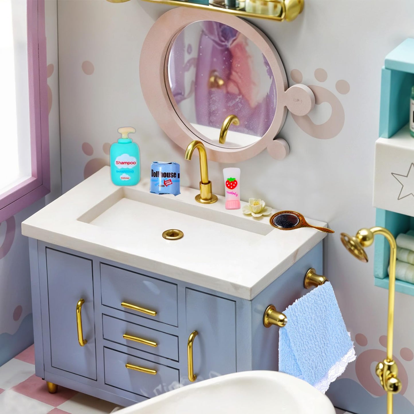 Neyauo 15-Piece Dollhouse Bathroom Accessories Set – Miniature Bath Decor