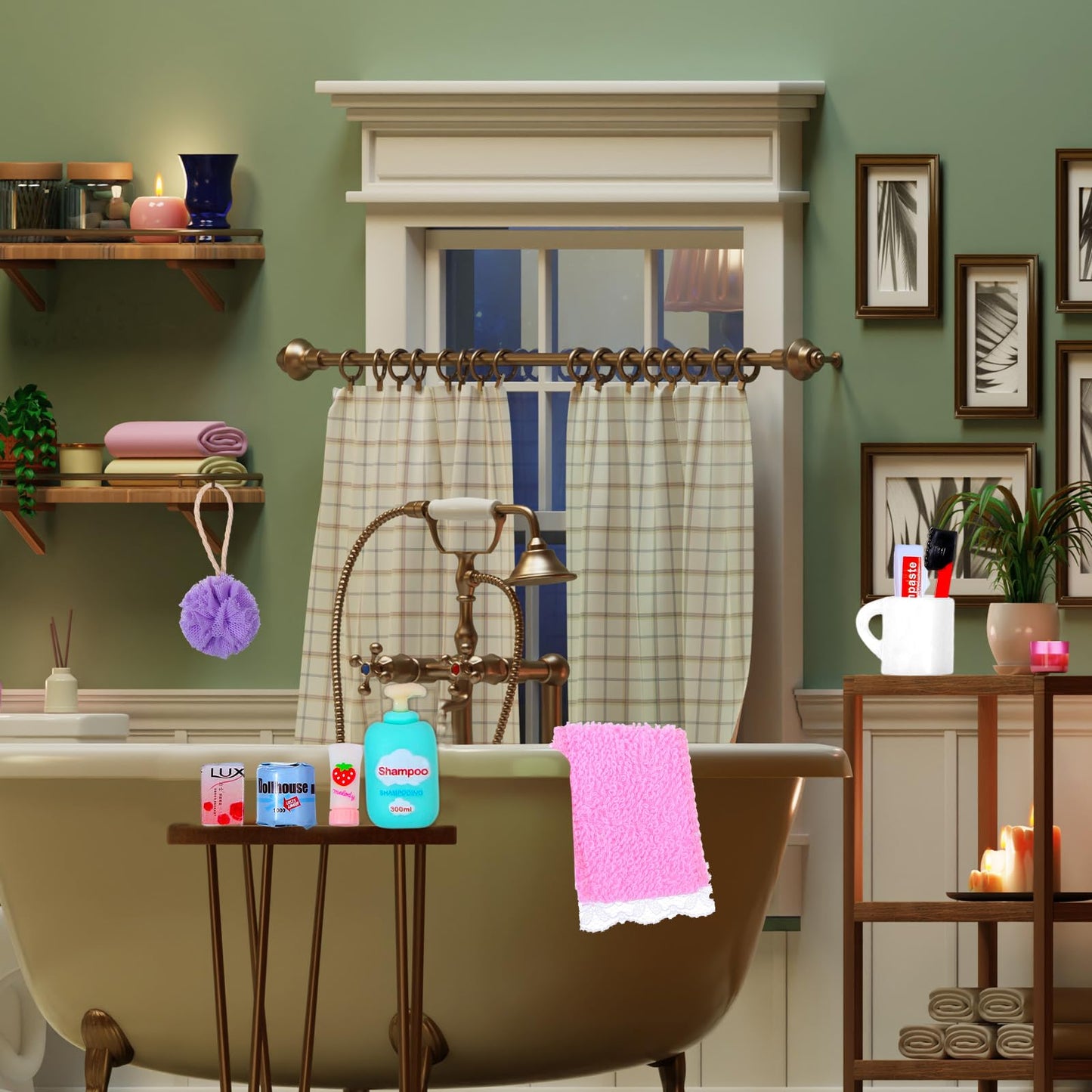 Neyauo 15-Piece Dollhouse Bathroom Accessories Set – Miniature Bath Decor