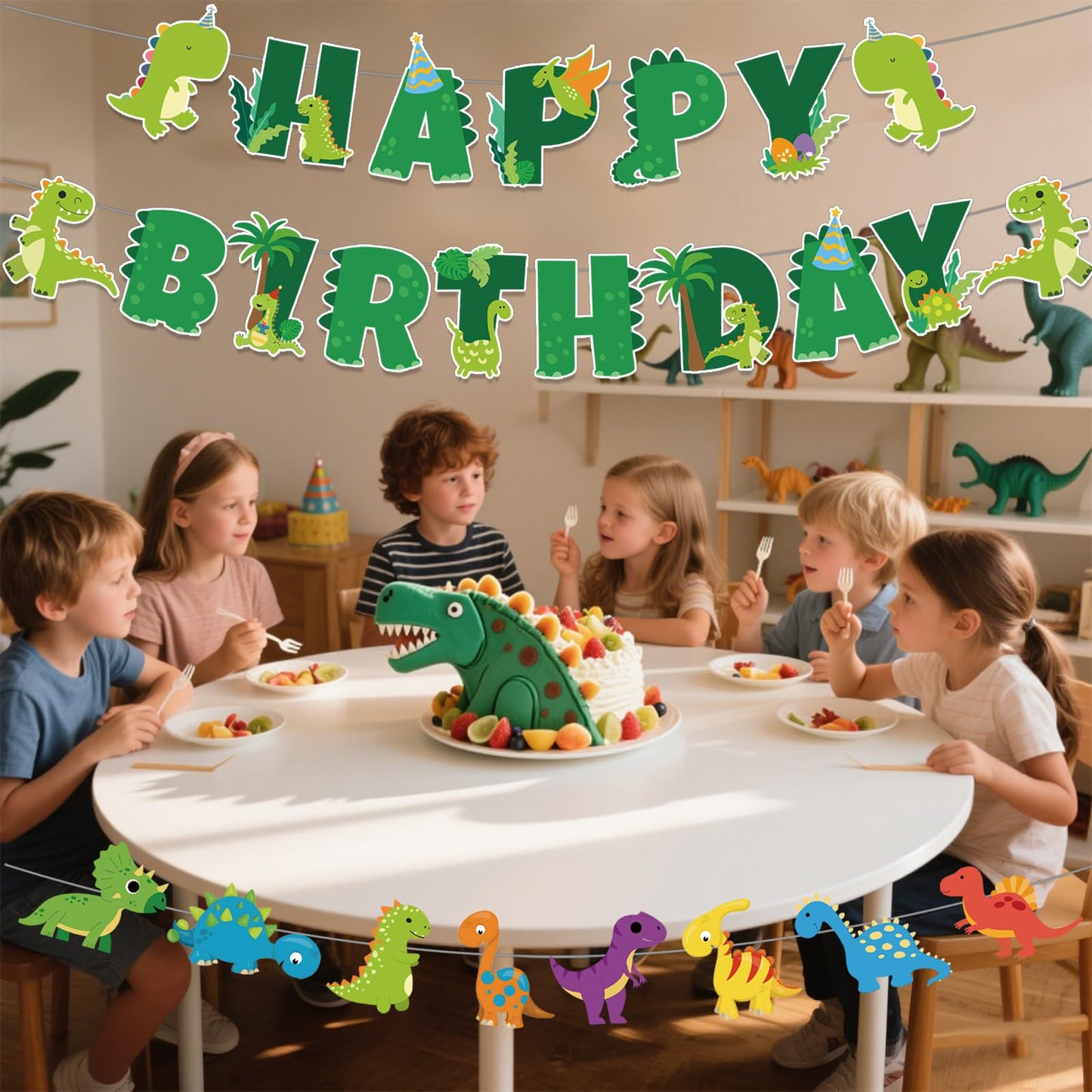 Neyeidru Dinosaur Happy Birthday Banner – Dino Theme Party Garland for Kids
