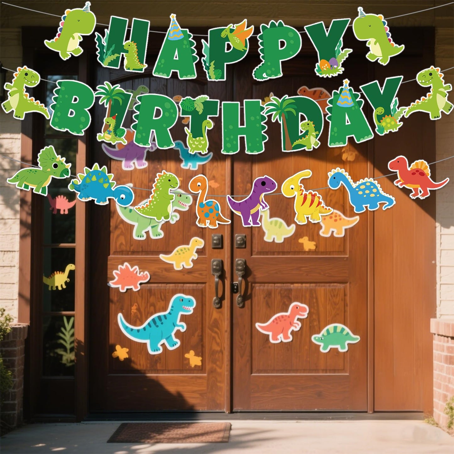 Neyeidru Dinosaur Happy Birthday Banner – Dino Theme Party Garland for Kids
