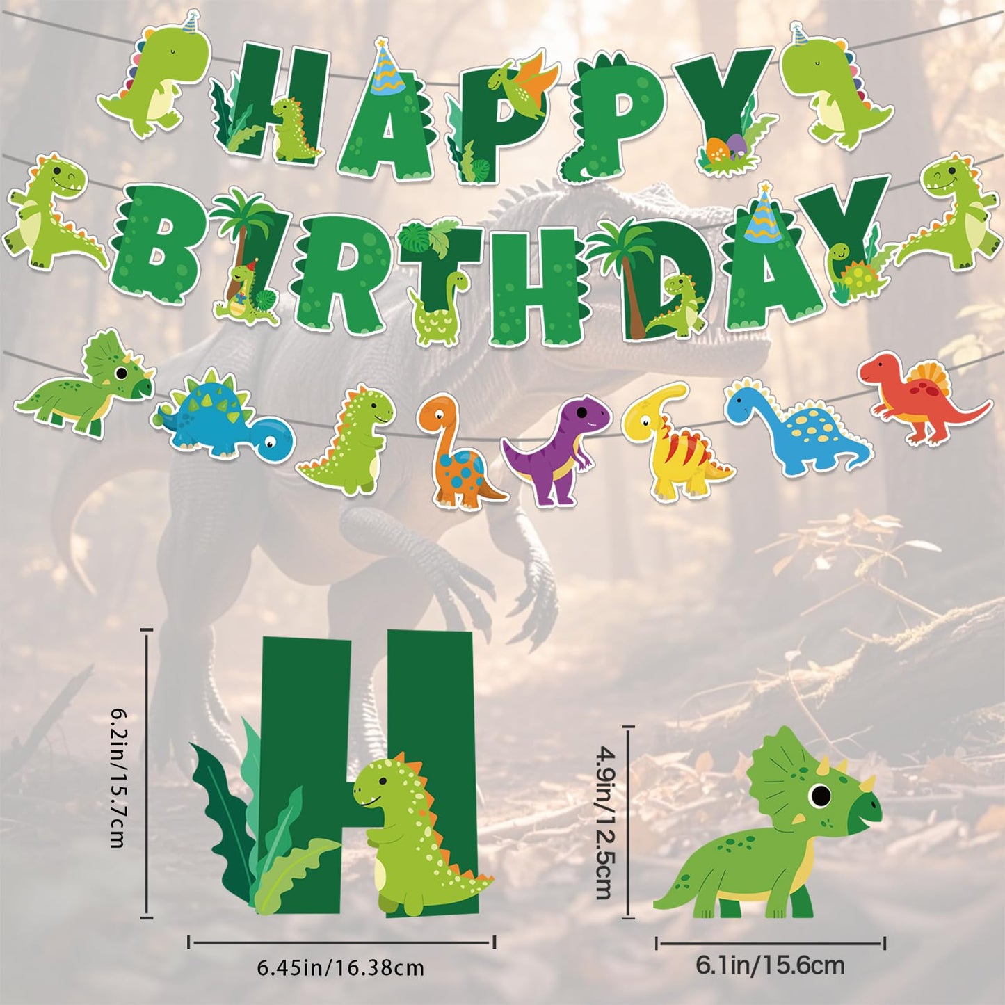 Neyeidru Dinosaur Happy Birthday Banner – Dino Theme Party Garland for Kids