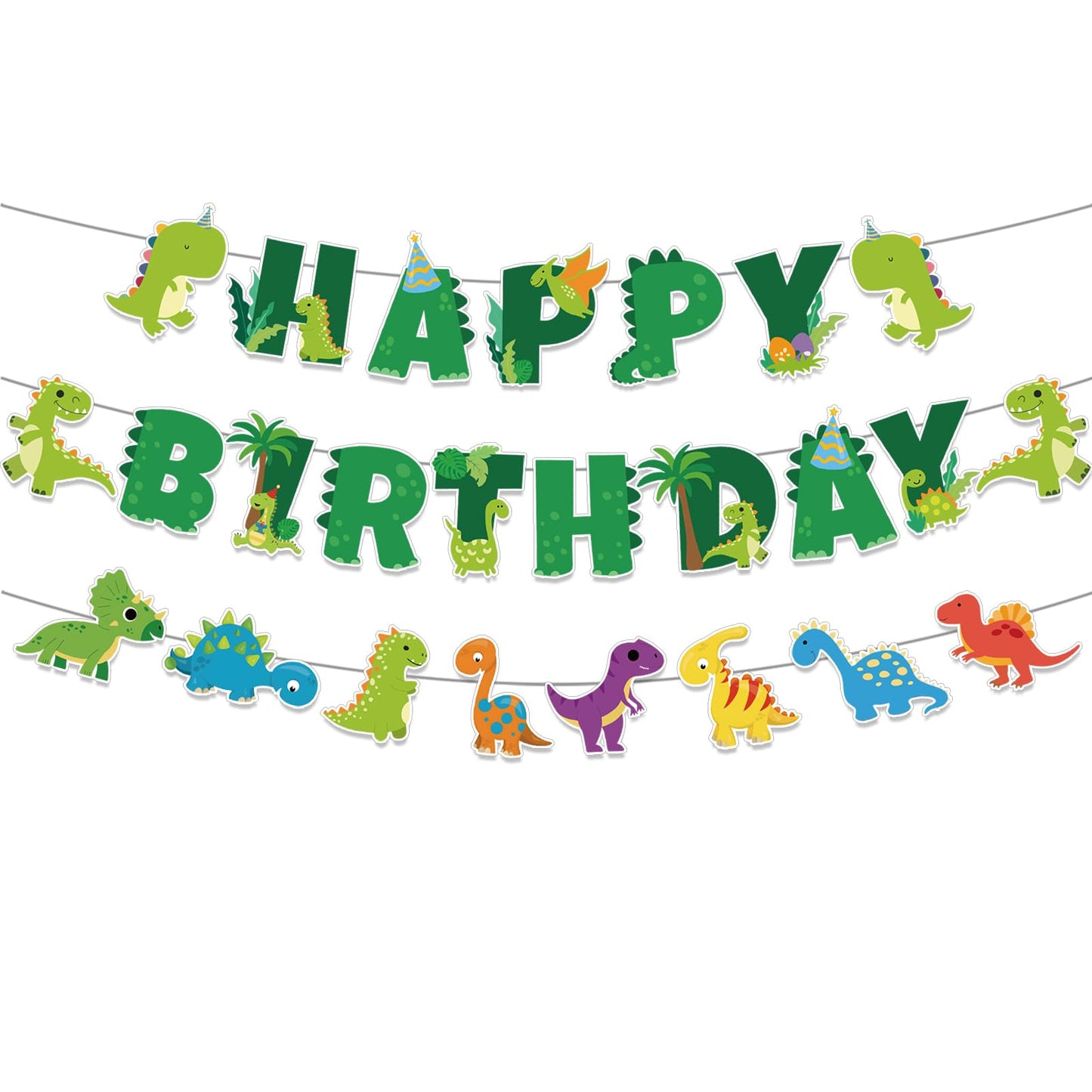 Neyeidru Dinosaur Happy Birthday Banner – Dino Theme Party Garland for Kids