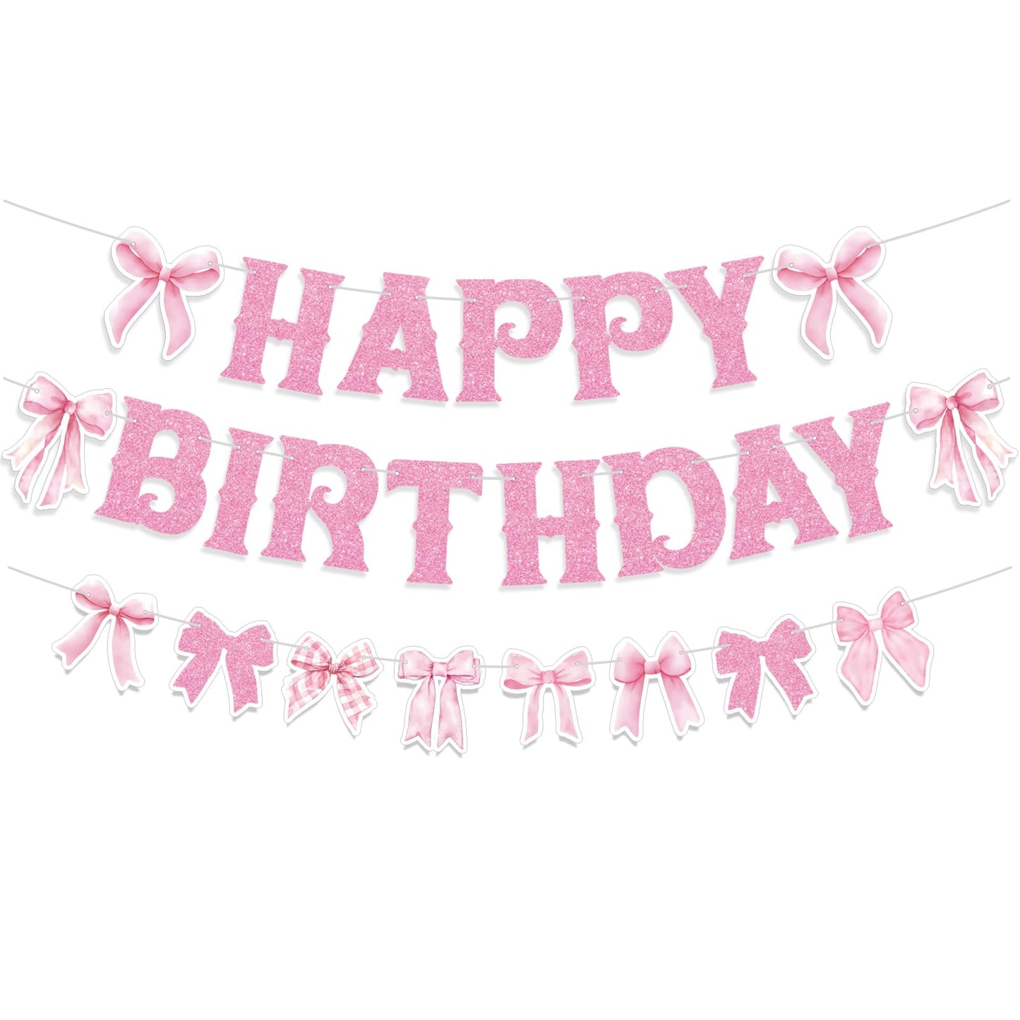Neyeidru Pink Bow Happy Birthday Banner – Coquette Party Decor & Backdrop