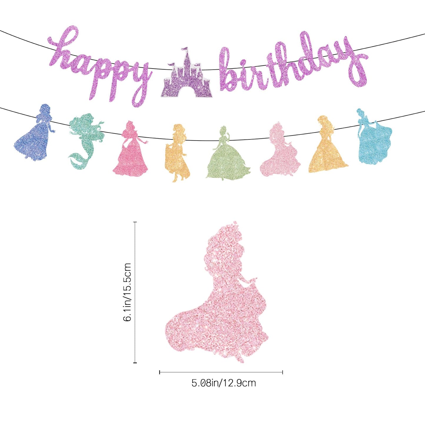 Neyeidru Princess Birthday Banner – Pink Glitter Garland for Girls