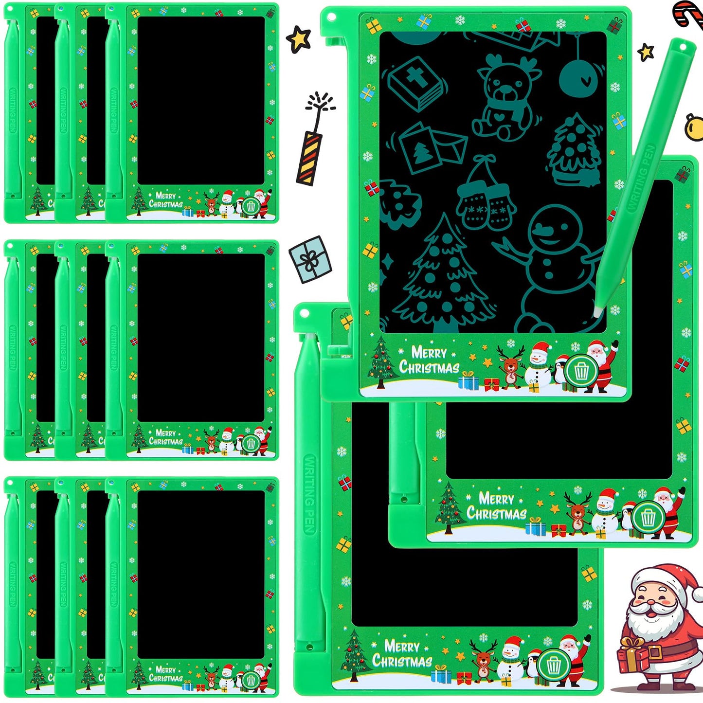 Nezyo 12-Pack Christmas Doodle Tablets | 4.4-Inch Erasable LCD Writing Pads