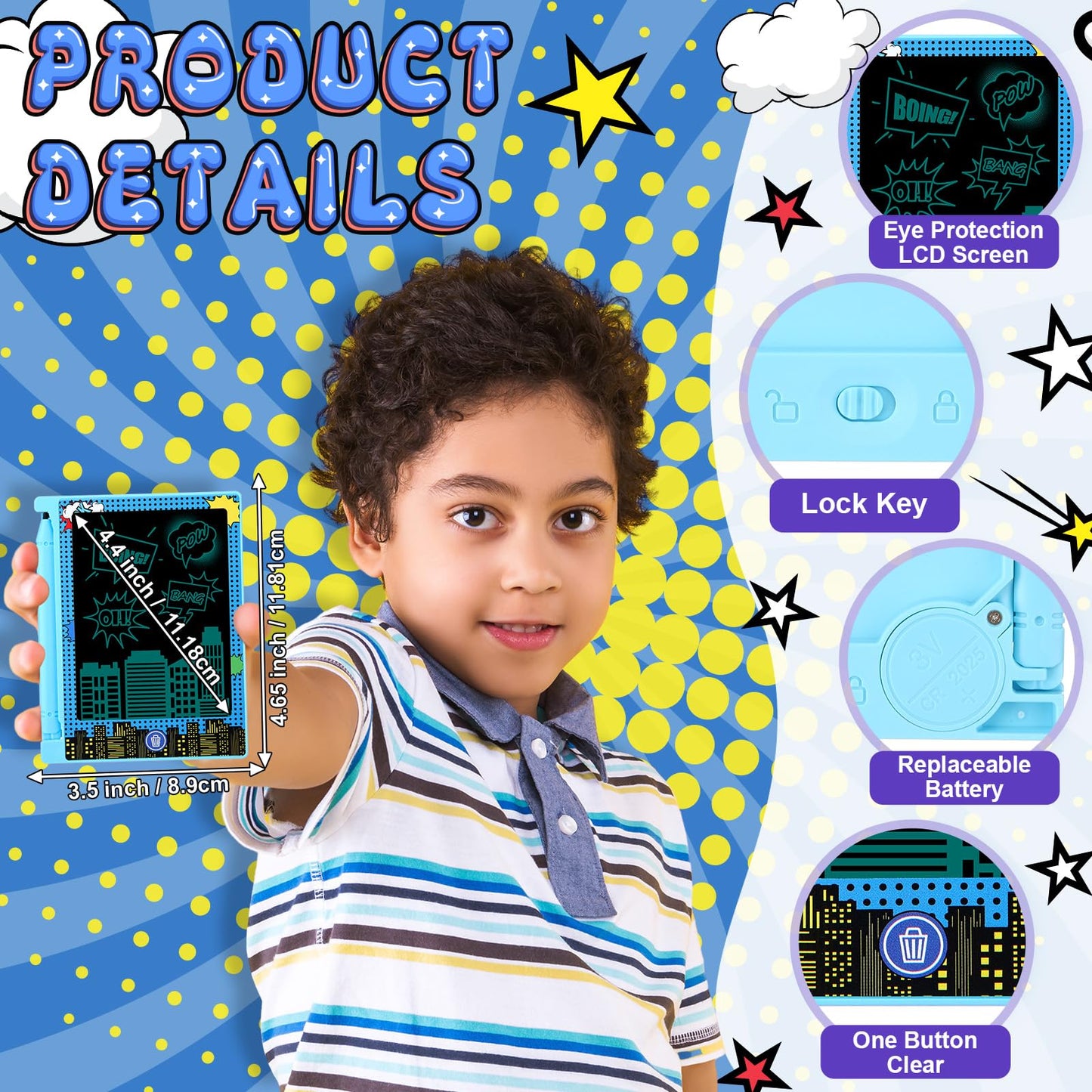Nezyo 12-Pack Comics Party Favors: 4.6-Inch LCD Doodle Boards for Kids